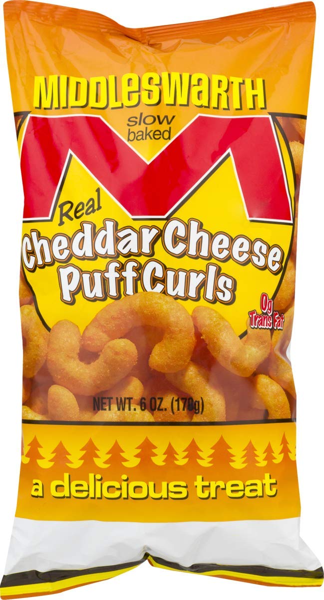 Middleswarth Real Cheddar Cheese Puff Curls - 6 oz. Bags (Pack of 4) | Crunchy Cheese Snacks for Parties, Movie Nights & Lunch Boxes | Gluten-Free & Delicious