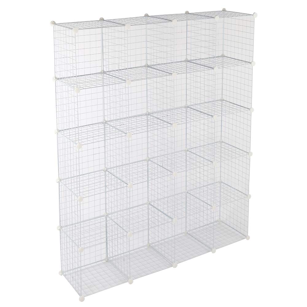 20-Cube Organizer Shelf - Modular Wire Cube Storage, Metal Grid Bookcase with Multifunctional Cubbies - White | Perfect for Home, Office, Dorm & Closet Organization