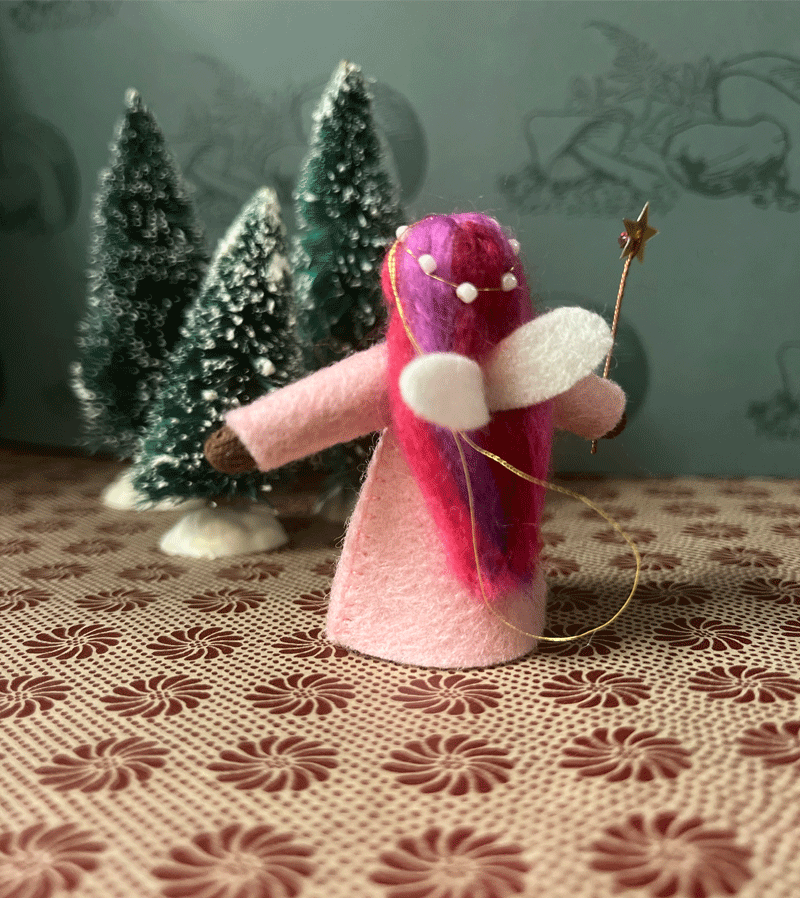 2023 Black Pink Wishing Fairy Waldorf Felt Fairy Doll - Handmade Wool Felt Toy for Waldorf Education, Imaginative Play & Home Decor | Perfect Gift for Kids, Christmas & Birthday Presents