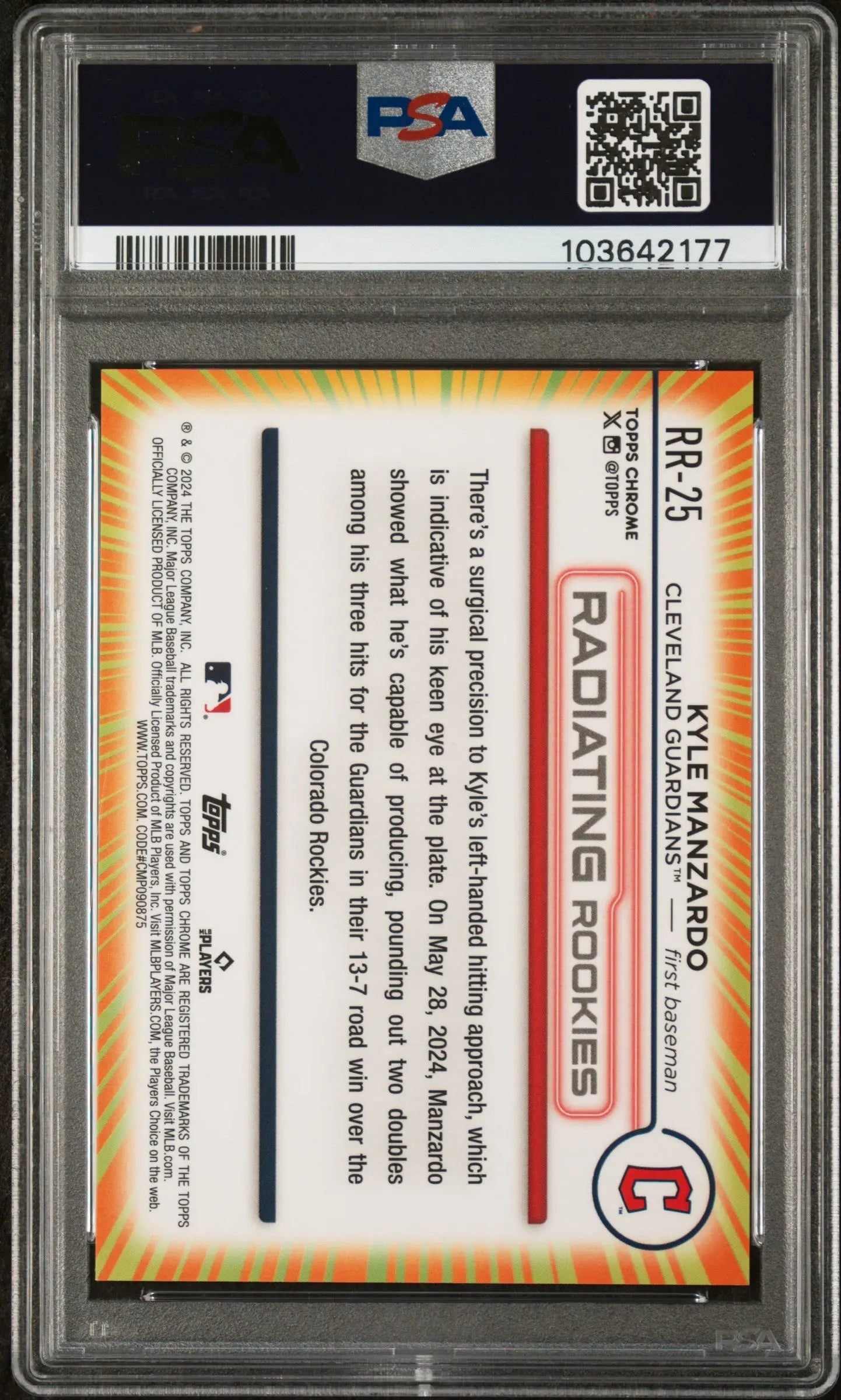 2024 Topps Chrome Radiating Rookies Kyle Manzardo RC Update PSA 10 Graded Baseball Card - Perfect for Collectors, Investors & Sports Memorabilia Displays