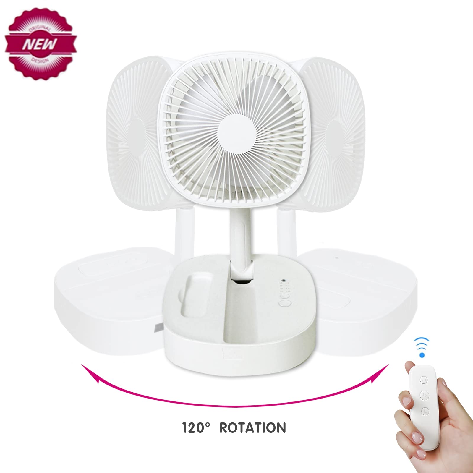 Magesh Oscillating Pedestal Fan with Remote - 4 Speed Quiet Foldable Desk & Floor Fan with Timer, Telescopic Stand - Perfect for Bedroom, Office, Camping & Outdoor Use (White)