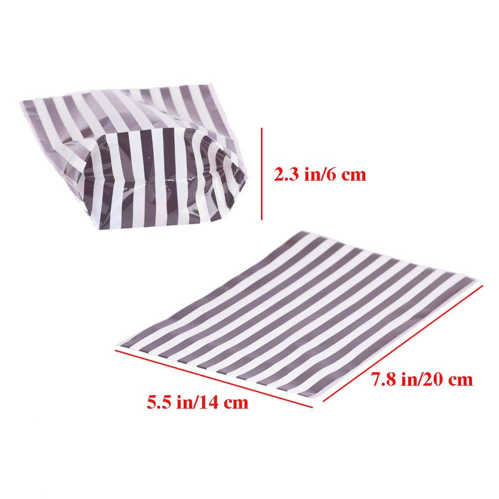 Premium Black Stripe Clear Cello Candy Favor Bags - 50 Pack with Gold Twist Ties - Cellophane Cookie & Treat Bags for Party Favors, Wedding, Baby Shower, Birthday Gifts & Candy Packaging