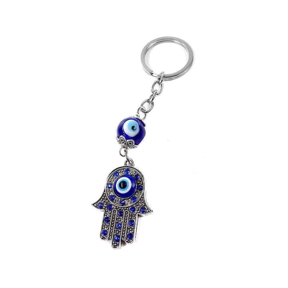 RUITASA Evil Eye Silver Hamsa Keychain - Hand of Fatima Protection Charm for Good Luck & Positive Energy | Spiritual Amulet Key Holder for Purse, Car Keys & Home Protection