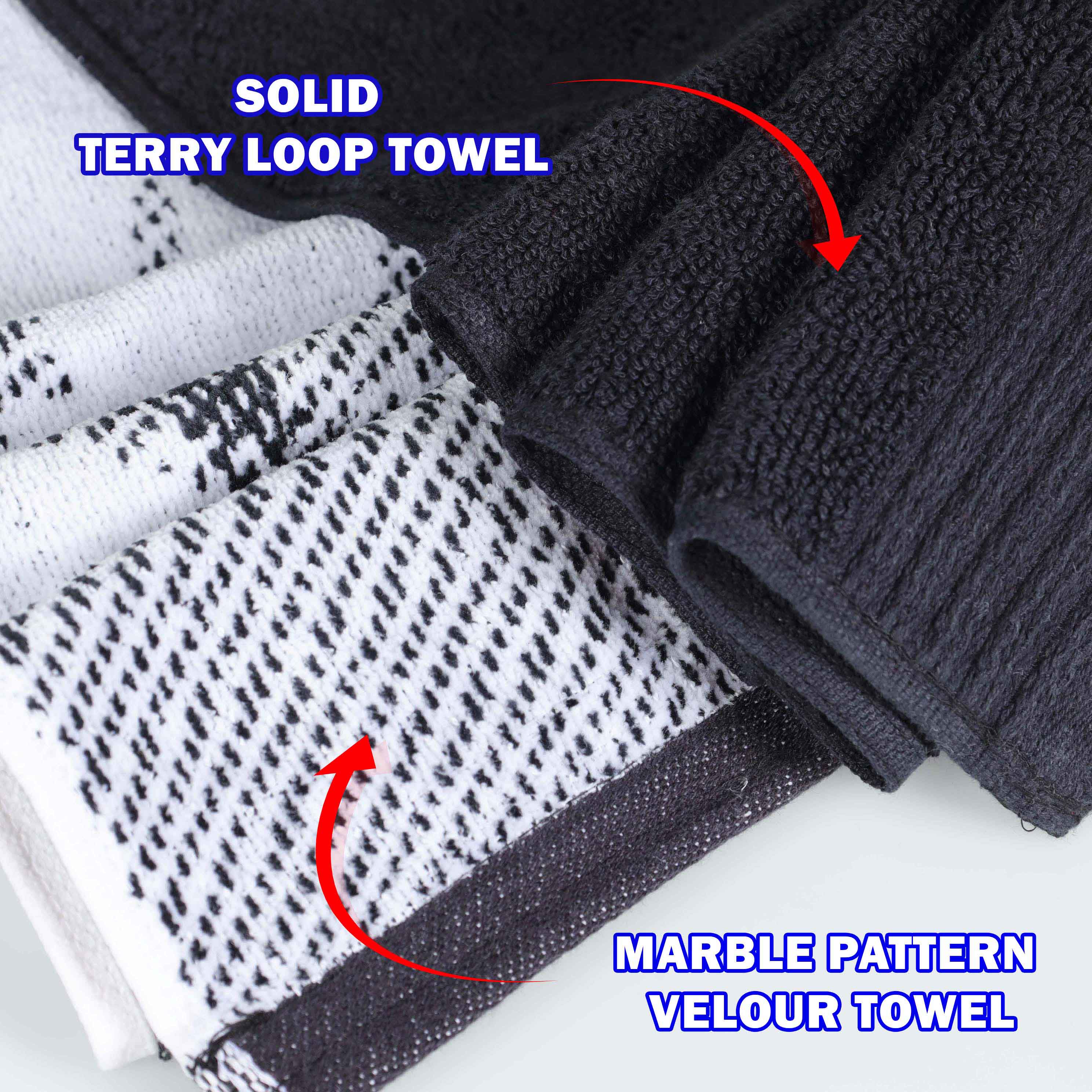Premium 4-Piece Cotton Bath Towel Set - Soft & Absorbent Solid & Marble Design - Perfect for Spa, Bathroom & Luxury Home Decor