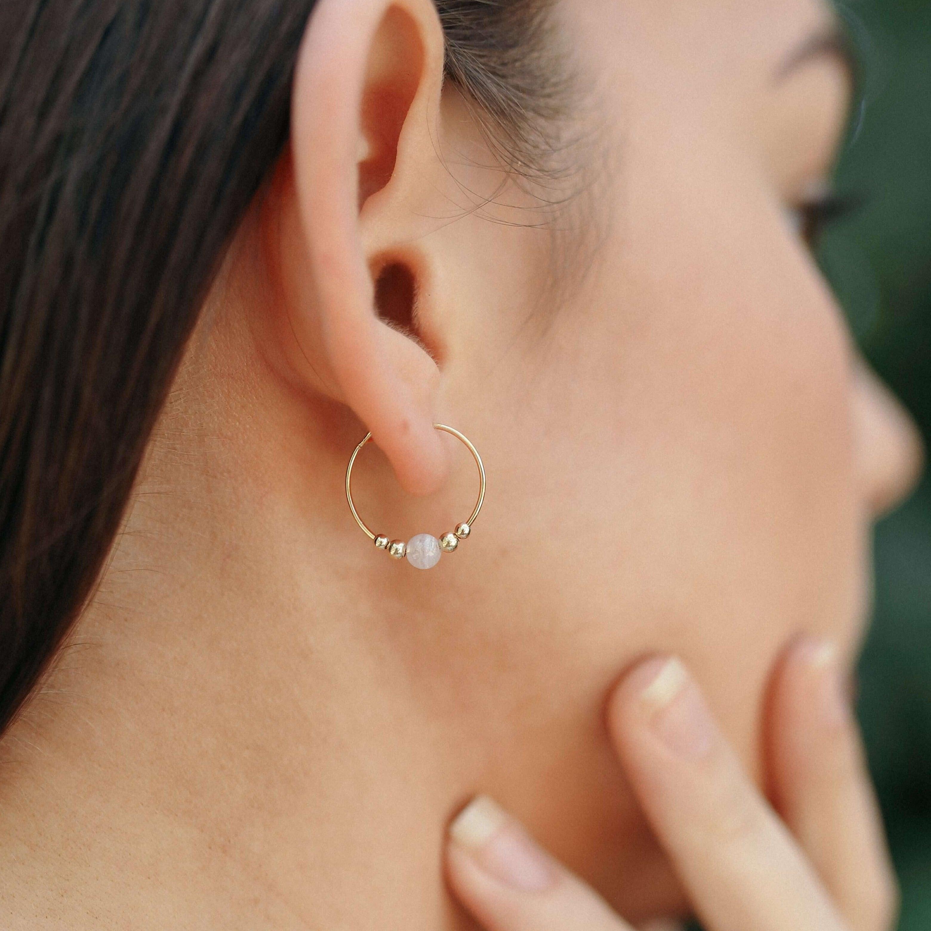 Tiny Blue Lace Agate Bead Hoop Earrings for Women - Natural Stone Dangle Jewelry - Perfect for Everyday Wear, Office & Special Occasions