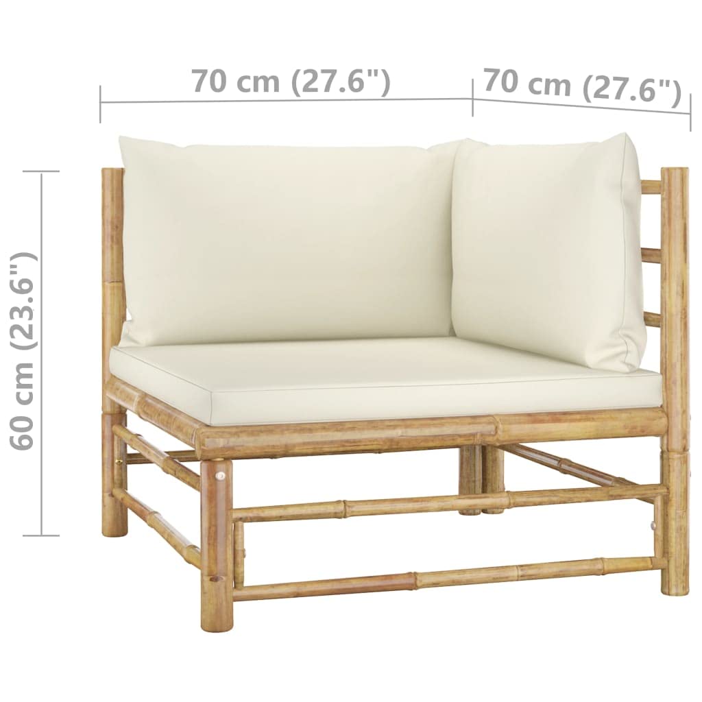 vidaXL 2-Piece Bamboo Patio Lounge Set with Corner Sofa & Table - Cream White Cushions - Weather-Resistant Outdoor Furniture for Garden, Poolside & Backyard Relaxation