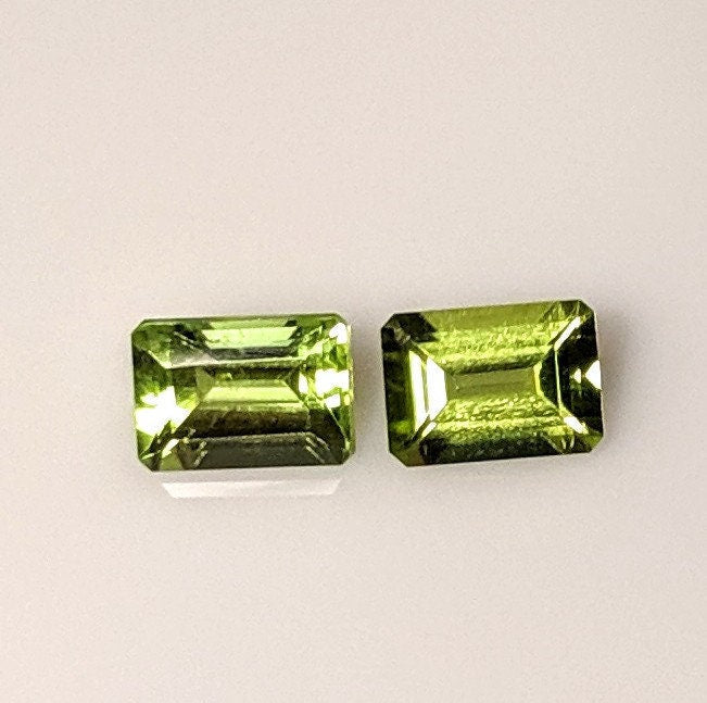 Natural Genuine Pakistani Peridot Loose Stones - 7x5mm Emerald Cut, 2.05tcw VVS, August Birthstone (Matched Pair) - Perfect for Jewelry Making, Engagement Rings & Birthstone Gifts
