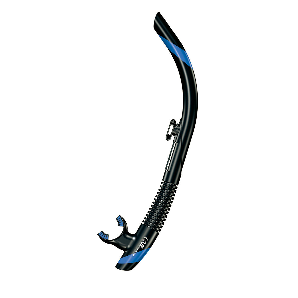 Atomic Aquatics SV1 Flex Snorkel - Black/Blue - Comfortable & Durable Snorkeling Gear for Scuba Diving, Swimming & Water Sports