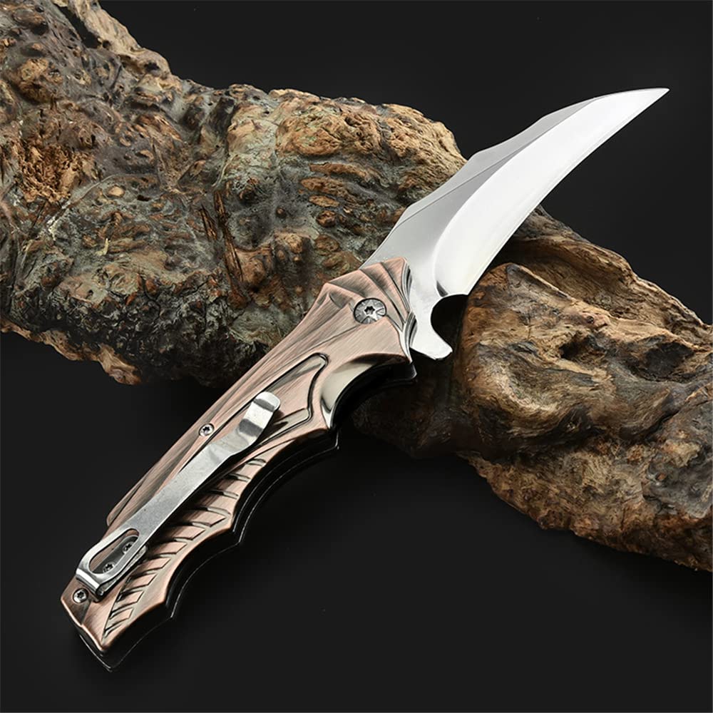 Premium Stainless Steel Folding Camping Knife with Copper Handle - Side Lock Design for Fishing, Hunting, Survival & Everyday Carry (EDC) - Ideal for Outdoor Adventures, Bushcraft & Tactical Use