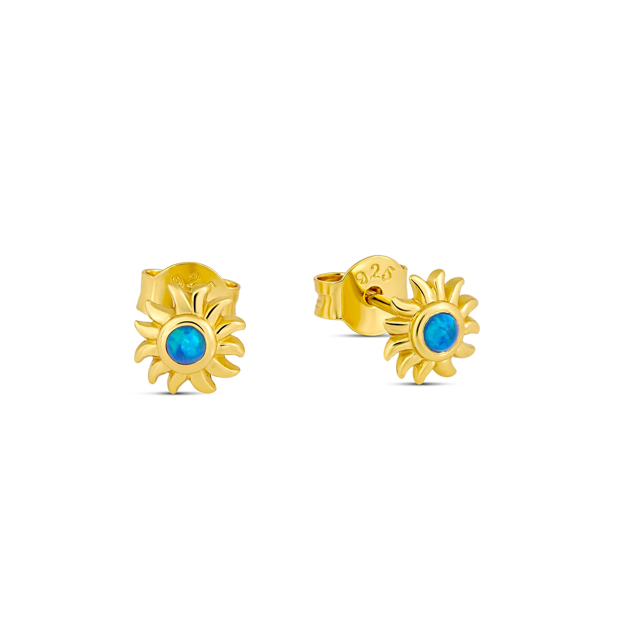 Sunshine Blue Opal Gold Stud Earrings – Elegant 14K Gold Plated Gemstone Studs for Women | Perfect for Parties, Weddings & Everyday Wear