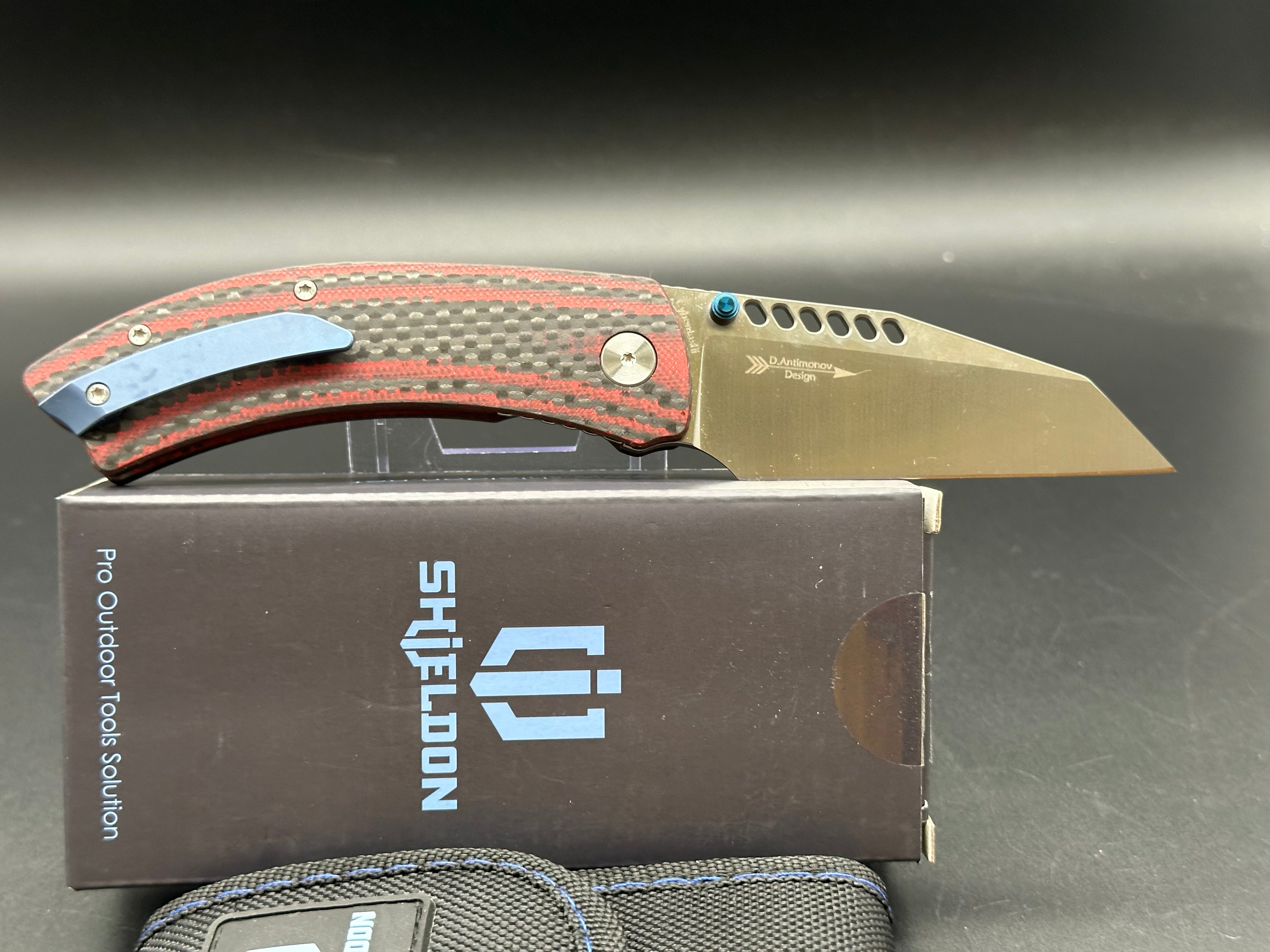 SHIELDON CYBERDASHI Pocket Knife - 154CM Stainless Steel Blade, Black & Red Carbon Fiber Handle - EDC Folding Knife for Camping, Hiking and Outdoor Survival