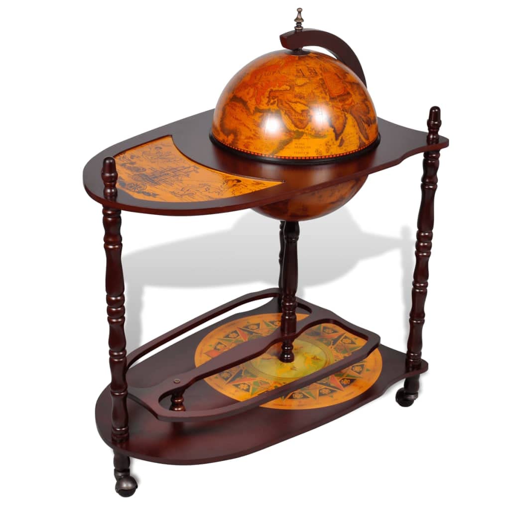 CHARMMA Globe Bar Wine Stand - Freestanding Eucalyptus Wood Wine Rack (Brown, 14.4KG) - Perfect for Home Bars, Restaurants & Wine Cellars