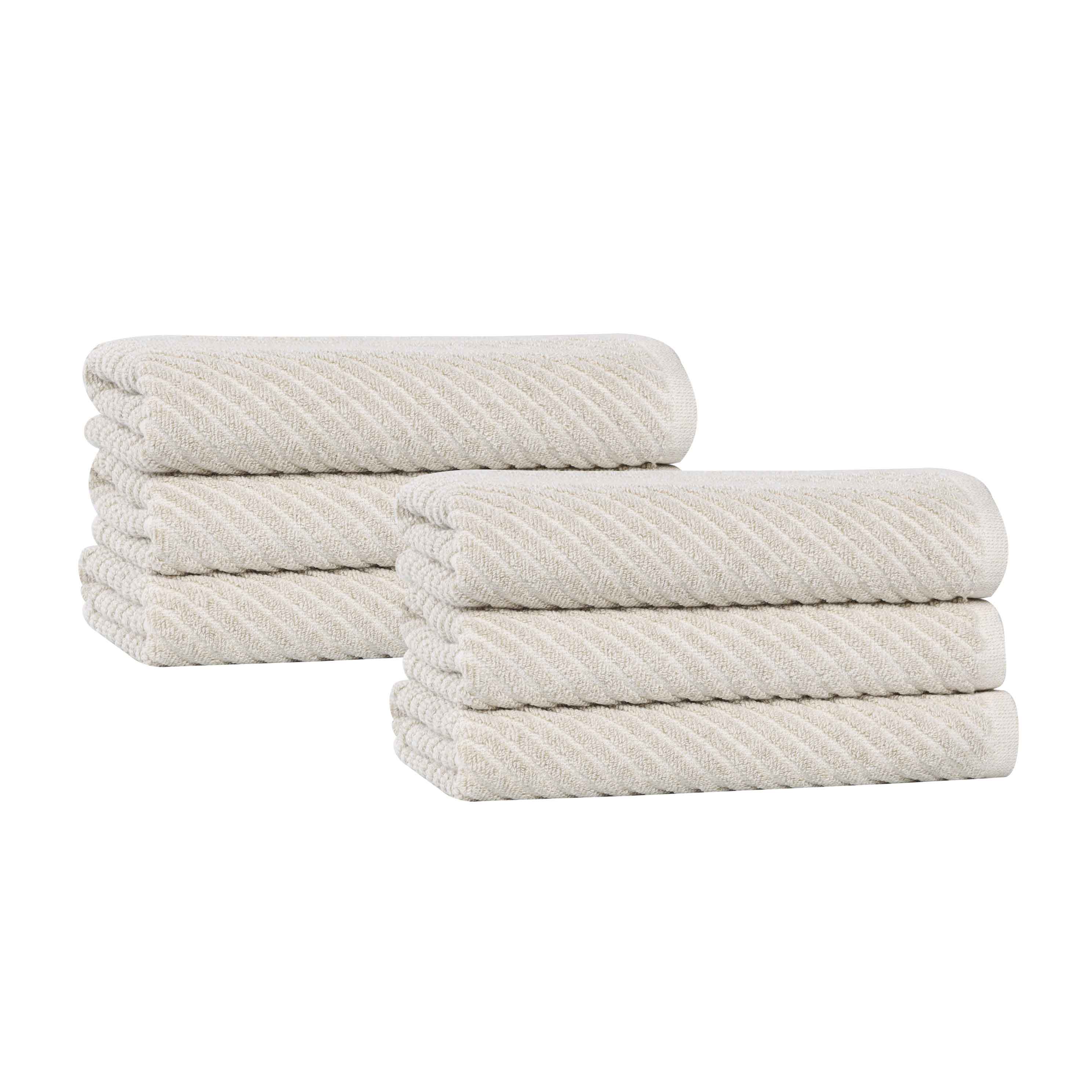 Premium Cotton Blend Diagonal Stripes Hand Towels Set of 6 - Soft Absorbent Bath & Kitchen Towels for Bathroom, Guest Room, and Spa Use