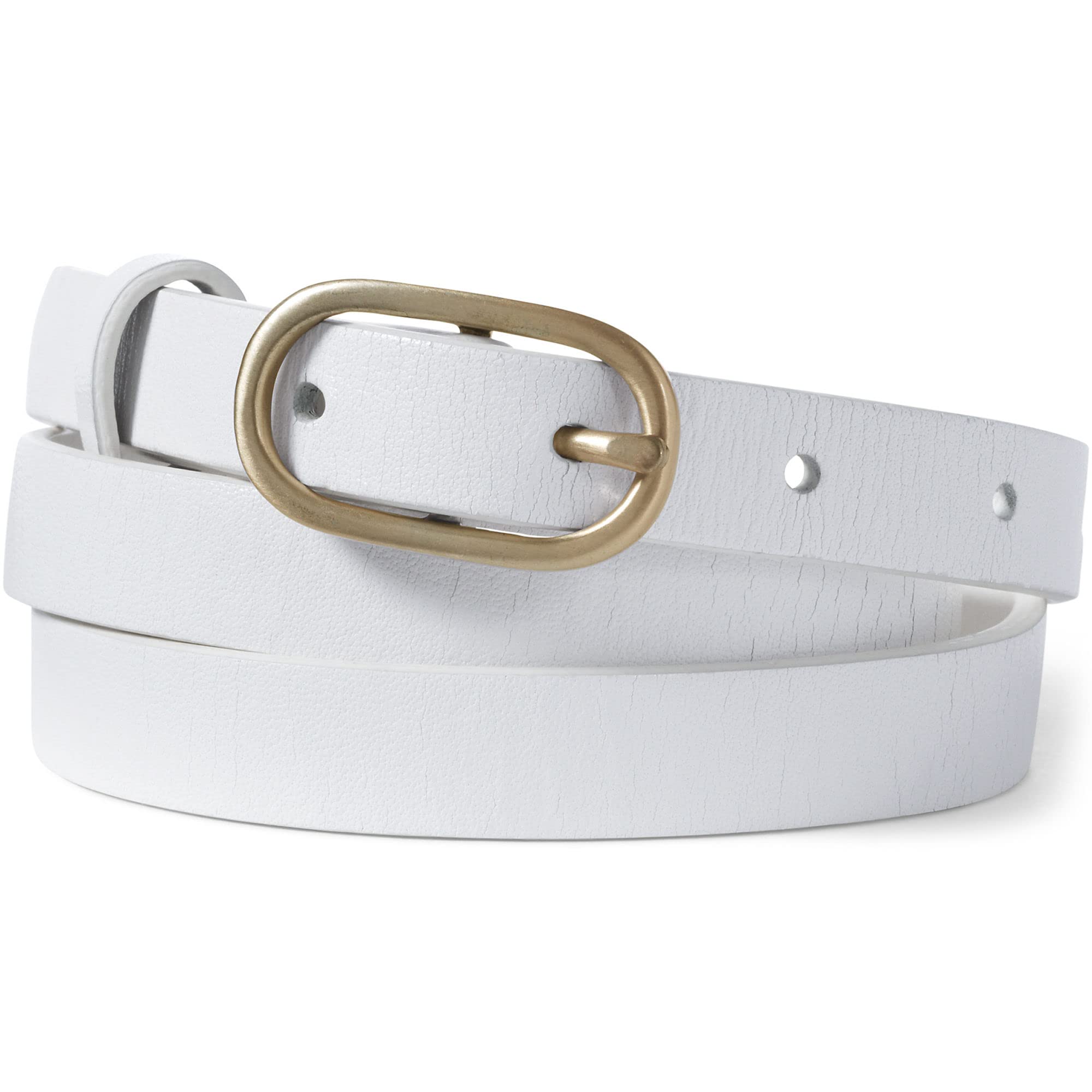 Lands' End Women's Skinny Leather Belt - Genuine Leather Dress Belt for Women - Perfect for Office, Jeans & Casual Outfits