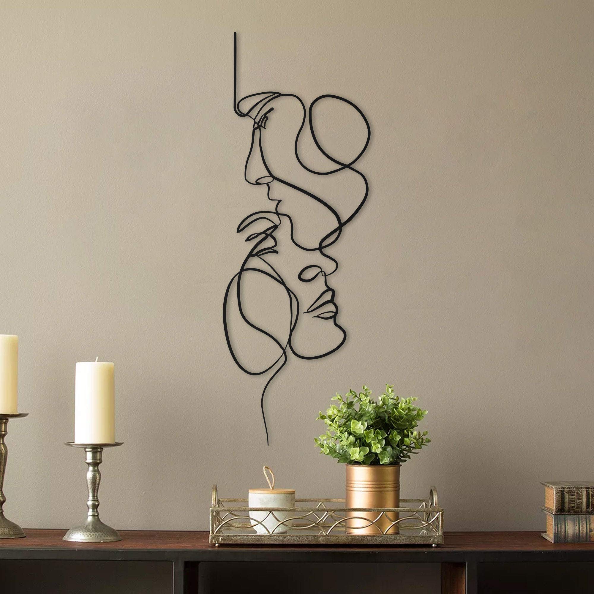 Ikonika Love Line Art - Elegant Woman Face Metal Wall Decor for Home & Office - Black Outdoor Metal Art Sign - Perfect for Living Room, Bedroom, Garden & Patio Decor