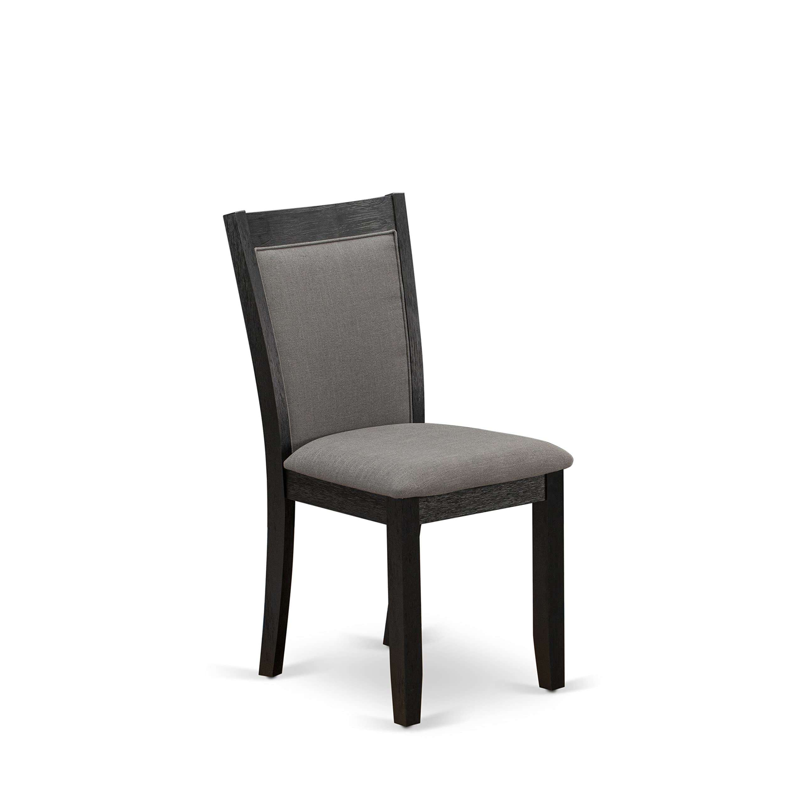East West Furniture ANMZ3-AB6-50 3-Piece Round Dining Table Set with Pedestal Base & 2 Dark Gotham Grey Upholstered Chairs, 36x36 Inch, Wirebrushed Black - Perfect for Small Kitchen, Breakfast Nook, or Apartment Dining Space