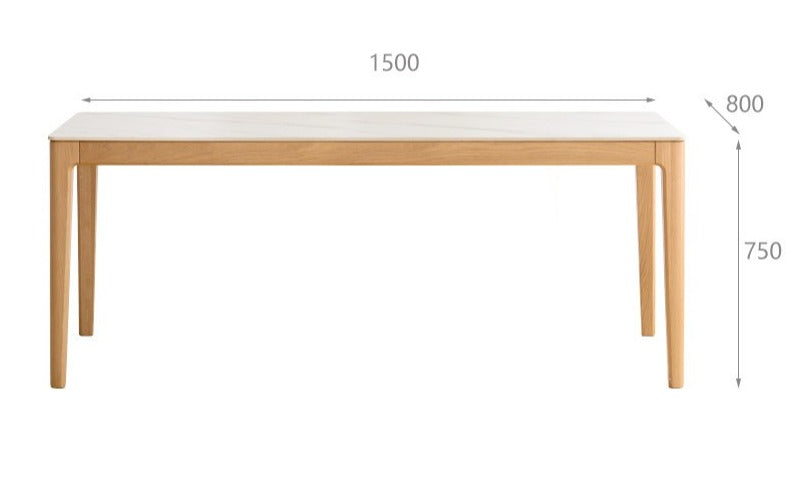 Solid Oak & Ash Wood Dining Table with Natural Rock Slab Surface - Rustic Farmhouse Style for Dining Room & Kitchen Decor