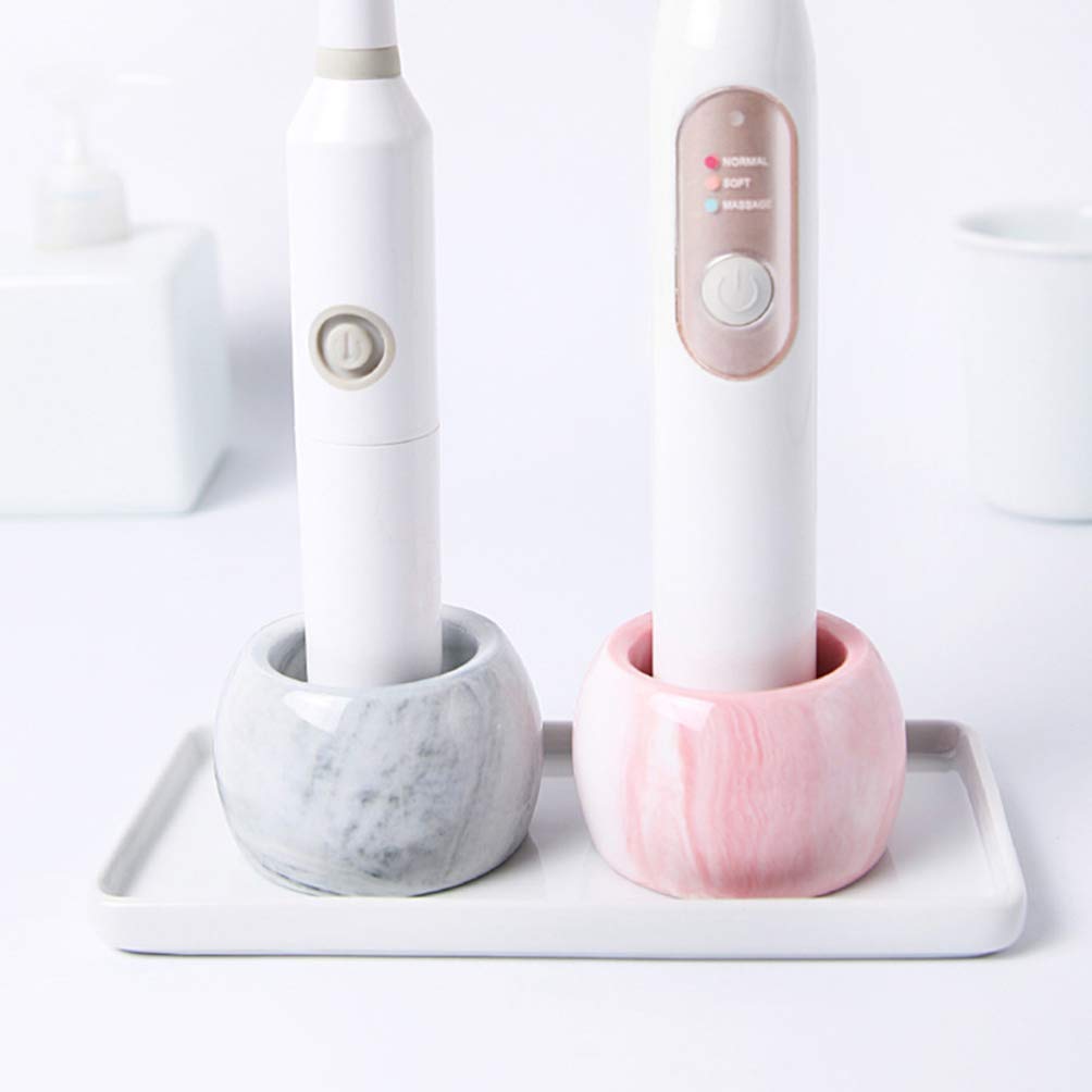 Cabilock 3-Piece Marble Toothbrush Holder Stand - Bathroom Organizer for Electric & Manual Toothbrushes, Toothbrush Storage with Stable Base - Perfect for Countertop, Vanity, and Modern Bathroom Decor