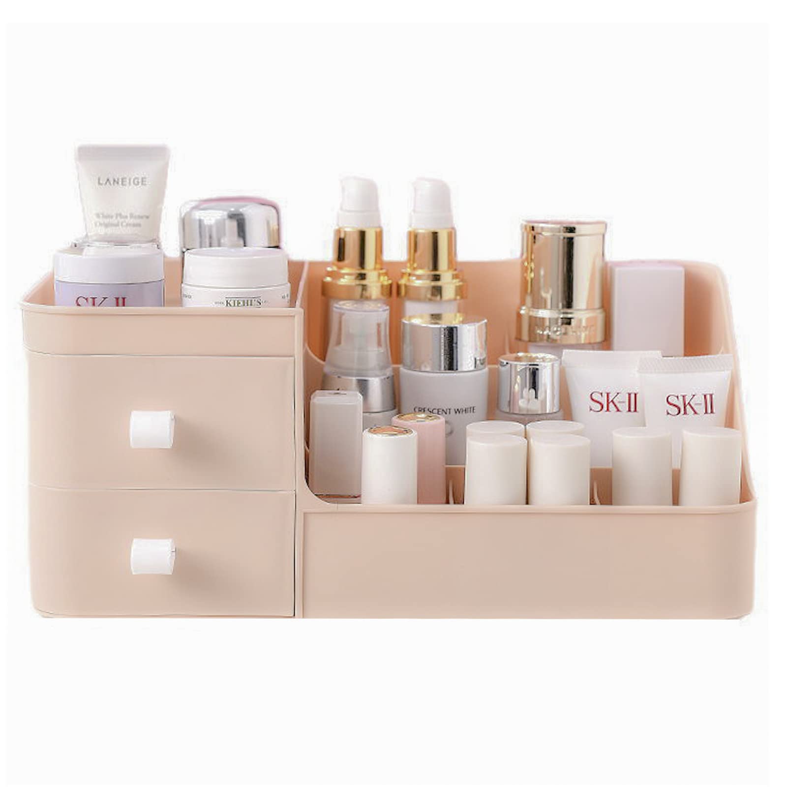 Polar Pink Makeup Vanity Organizer with Drawers - Skin Care & Cosmetic Storage for Lipstick, Eyeshadow, Brushes | Countertop Desktop Beauty Organizer for Bedroom & Bathroom