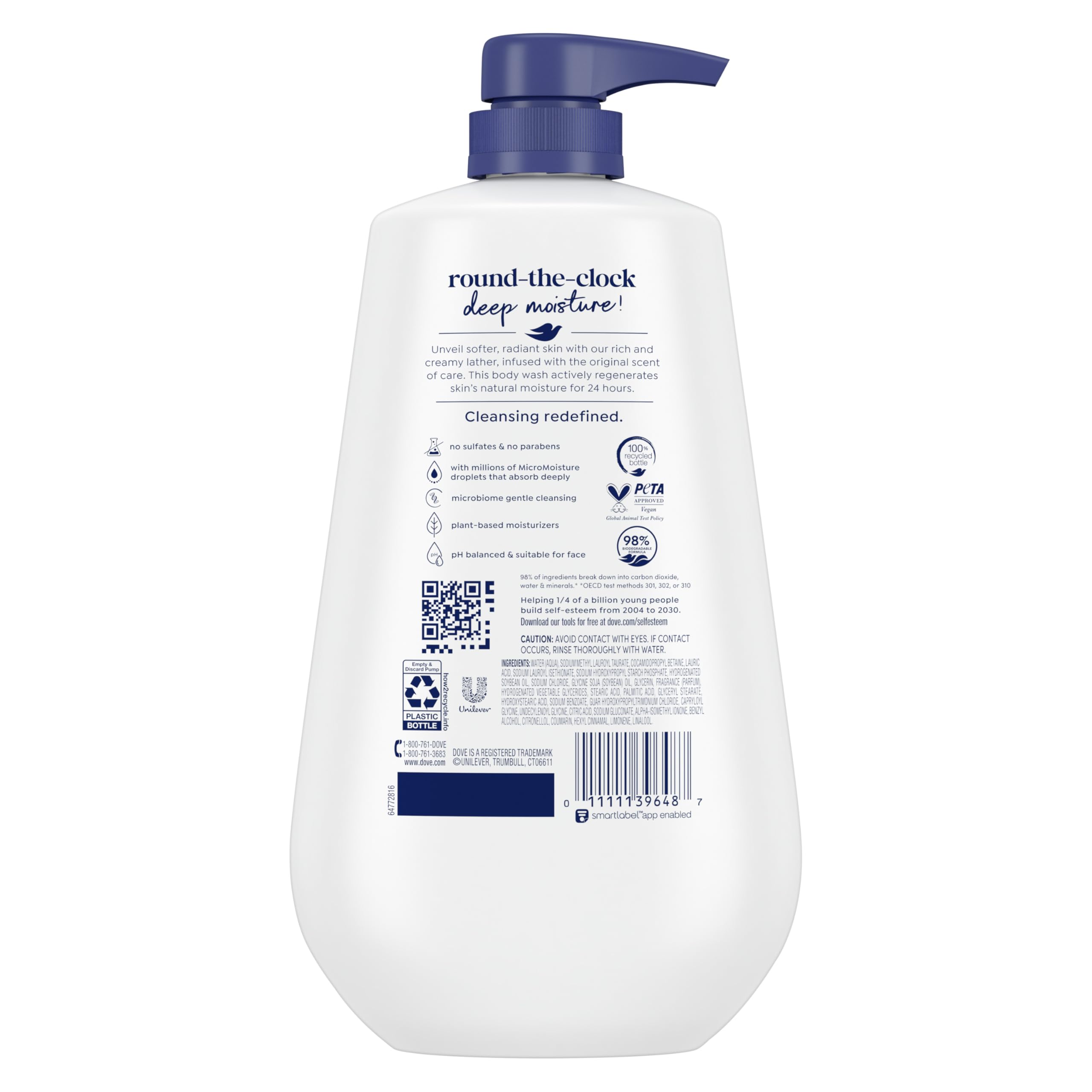 Dove Deep Moisture Body Wash with Pump - 24hr Hydration for Soft Skin, Sulfate & Paraben Free Moisturizing Cleanser, 30.6 oz - Perfect for Dry Skin Care & Daily Shower Routine
