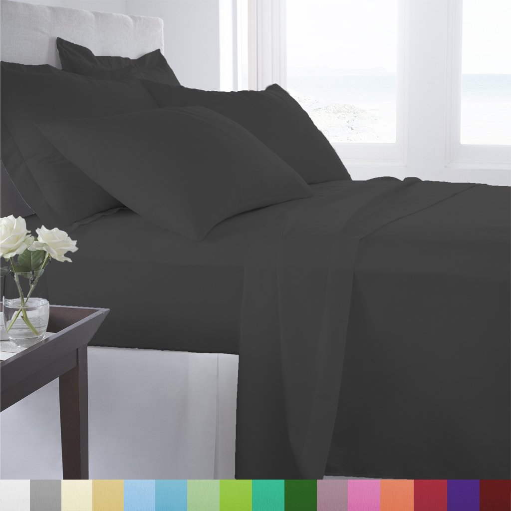 Luxury 1800 Thread Count Hotel Bed Sheets Set - Supreme Collection California King Size, Extra Deep Pockets, Wrinkle & Fade Resistant, Ultra Soft Microfiber (Black) - Perfect for Master Bedroom, Guest Room & Luxury Hotels