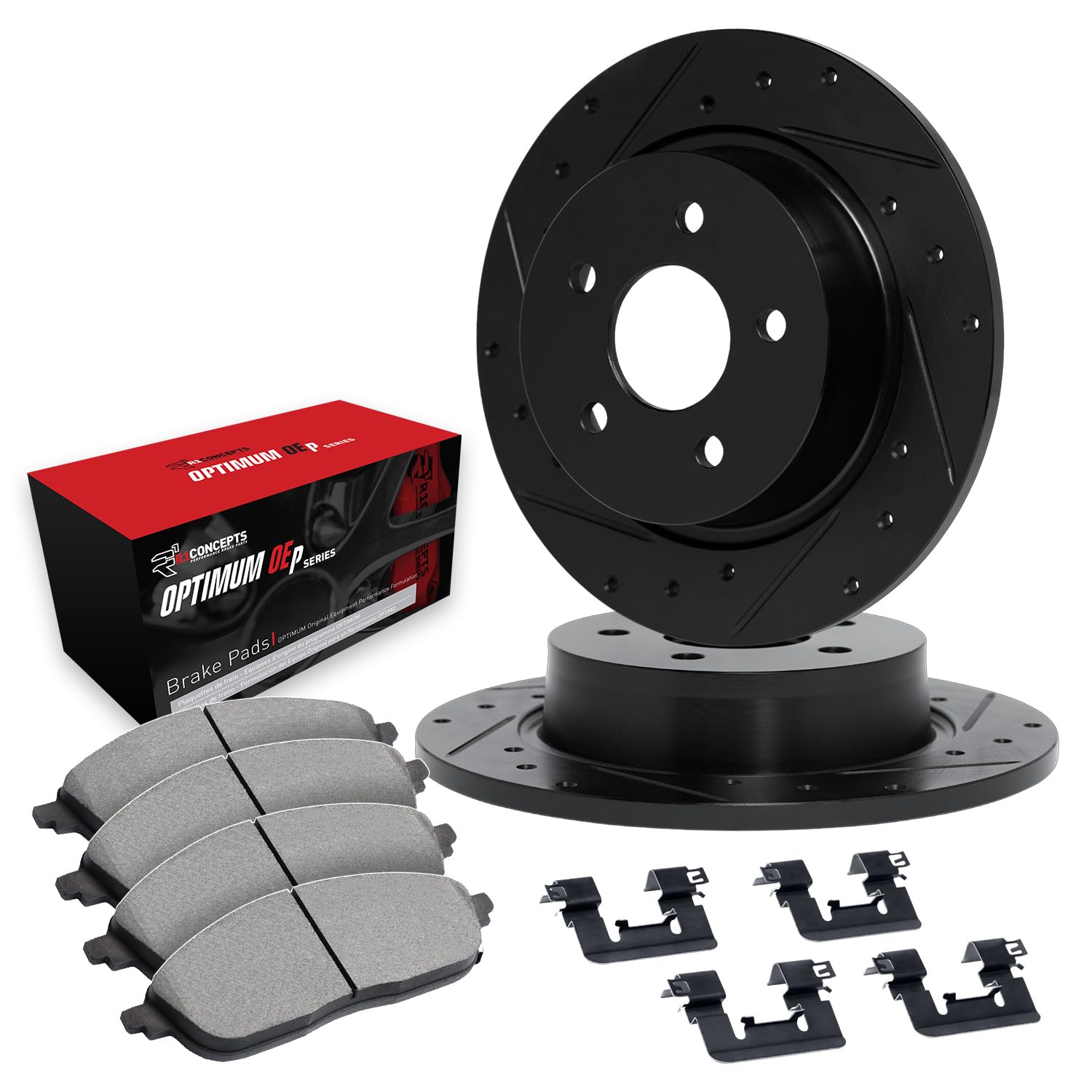 R1 Concepts Rear Brake Pads and Rotors Kit - High Performance OEp Brake System with Hardware (WHUH1-53004) | Perfect for Sedans, SUVs & Trucks | Durable Stopping Power for Daily Commute & Towing