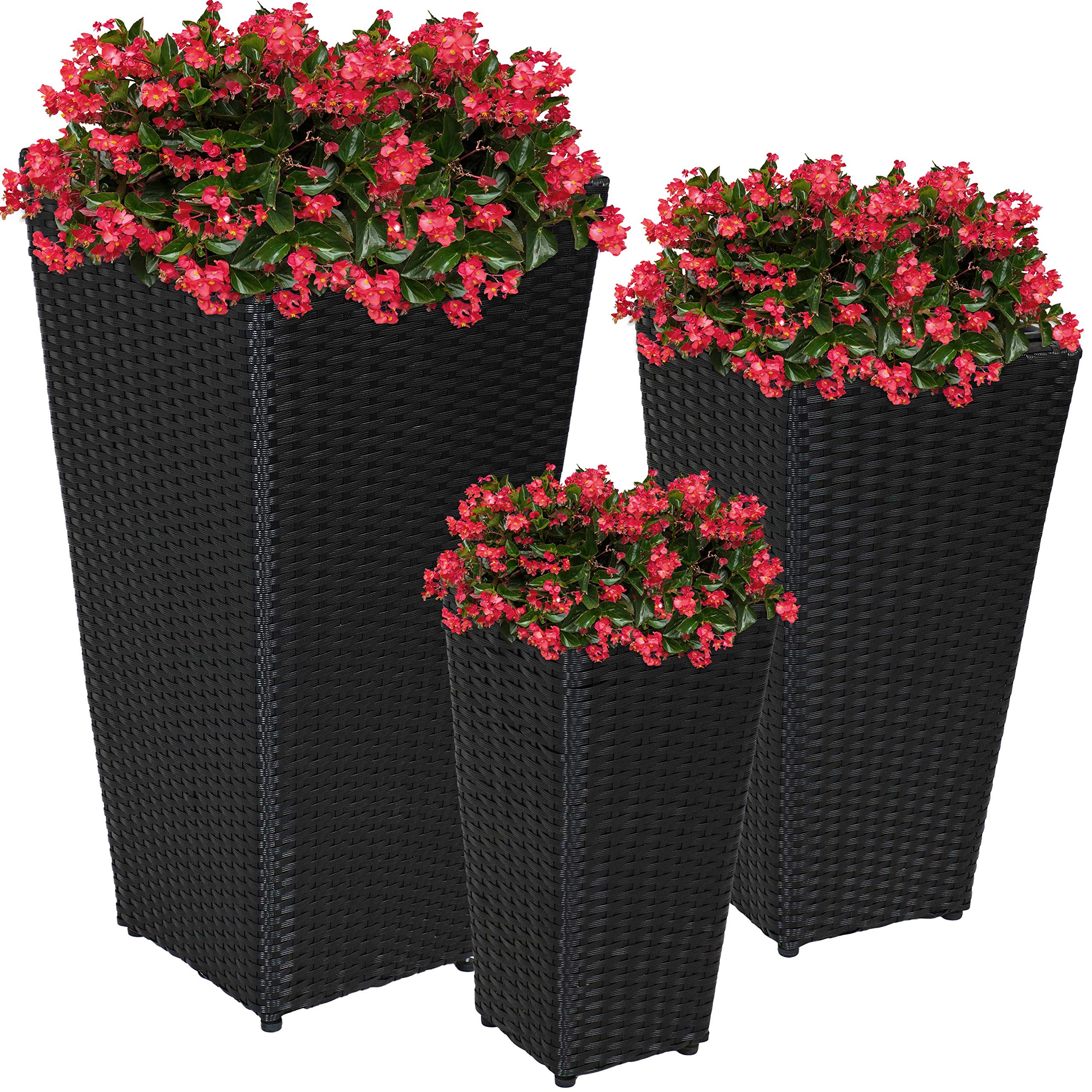 Black Polyrattan Planters with Handles - 3-Piece Set of 9