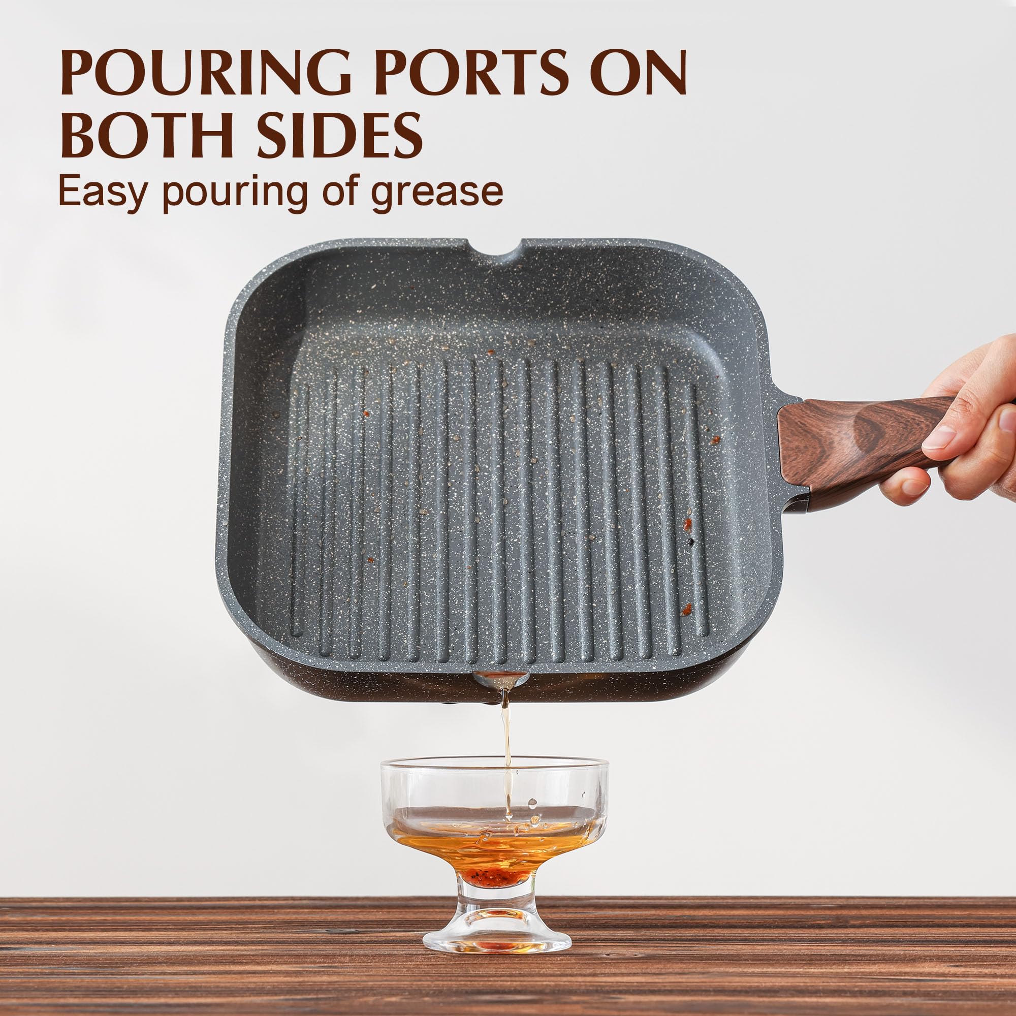 SENSARTE 11 Inch Nonstick Grill Pan for Stove Tops - Square Griddle Pan with Pour Spouts, Large Cooking Surface, PFOA Free - Perfect for Indoor & Outdoor Grilling, BBQ, Pancakes, Burgers, Steaks and More