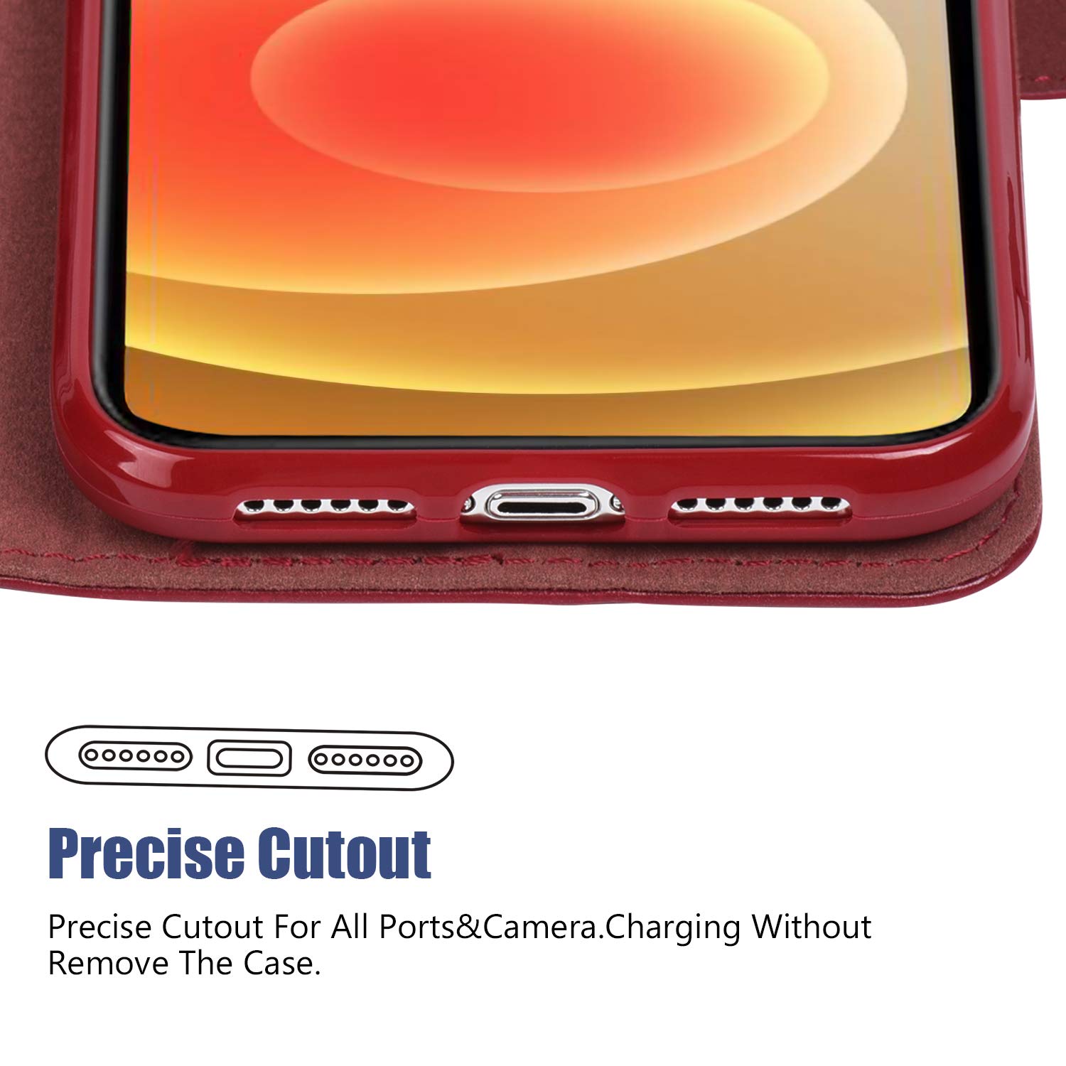 Arae iPhone 12/12 Pro Wallet Case with Card Holder & Wrist Strap - Premium Flip Cover for Women & Men (Wine Red) | Perfect for Daily Use, Travel & Hands-Free Convenience