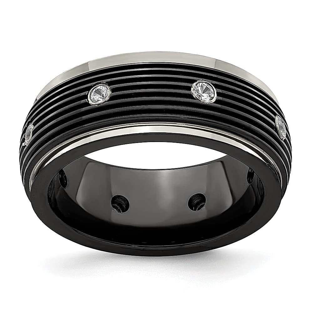 Edward Mirell Titanium Black & White Sapphire Grooved Band Ring for Men - Wedding, Fashion Jewelry & Gifts for Dad/Husband/Boyfriend - Perfect for Anniversaries, Engagements & Special Occasions