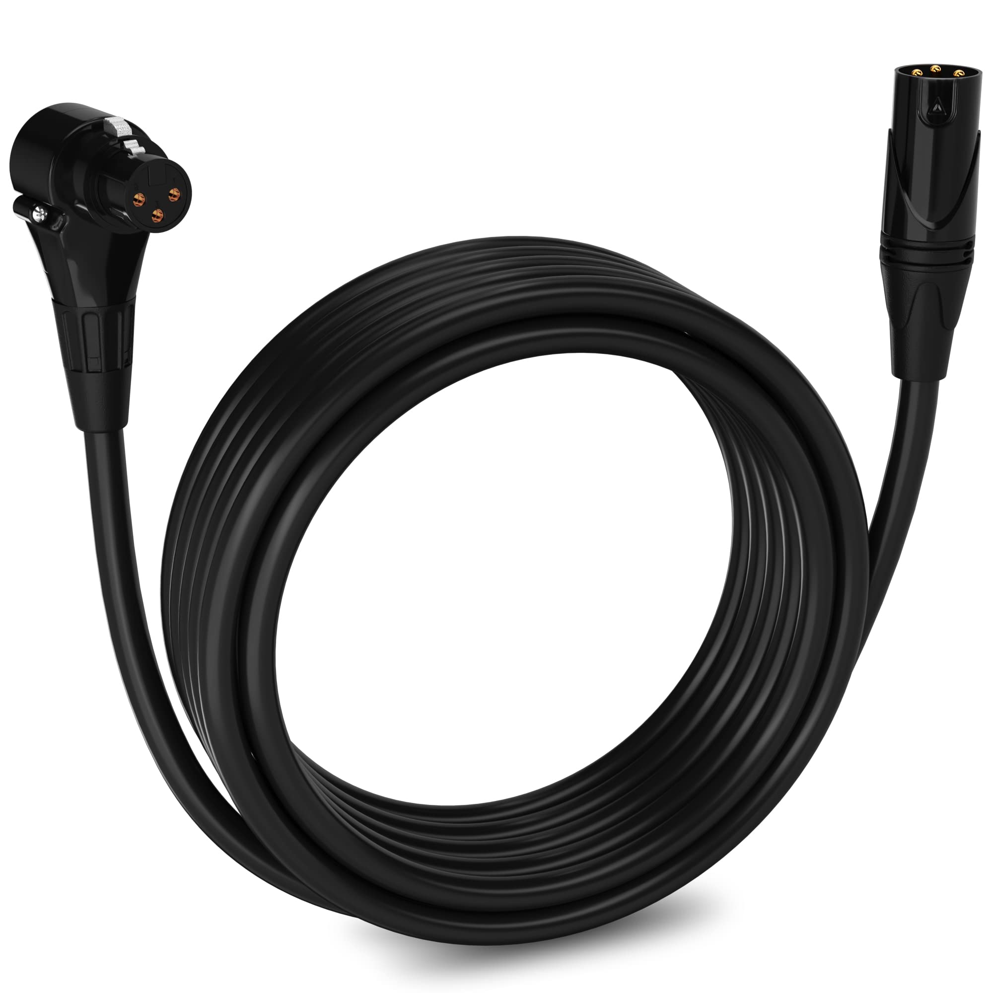 LyxPro 20ft Right Angle XLR Female to Male 3-Pin Microphone Cable - Professional Audio Cord for Powered Speakers, Audio Interfaces, Camcorders, DSLR Cameras & Recording Devices - Black | Ideal for Studio Recording, Live Performances & Video Production