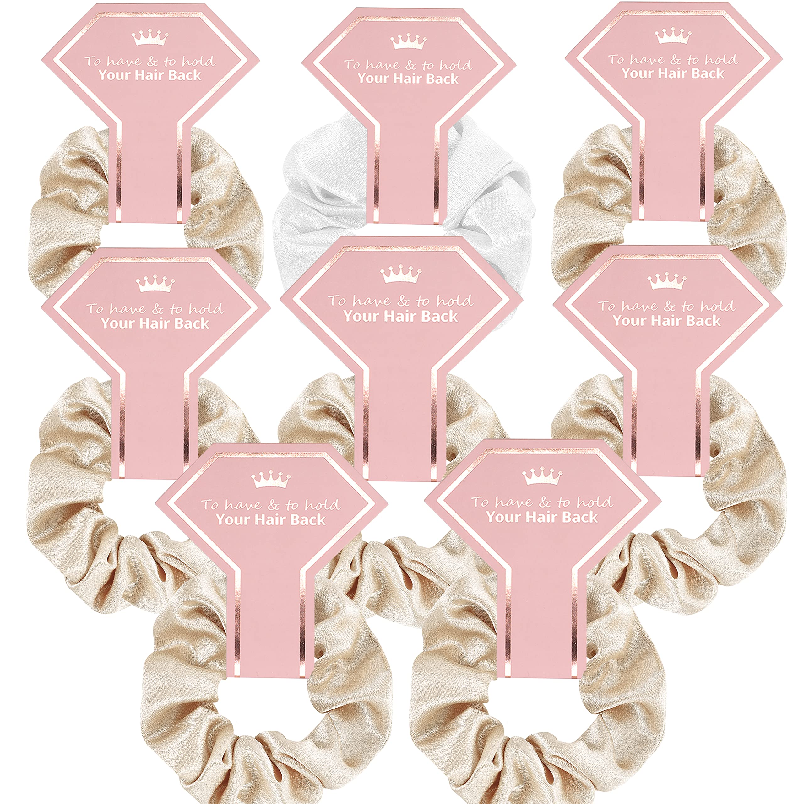 8 Pack Bridesmaid Proposal Gifts - Soft Scrunchies Hair Ties Set for Bachelorette Party, Wedding Favors & Bridal Shower - Beige & White - Perfect for 