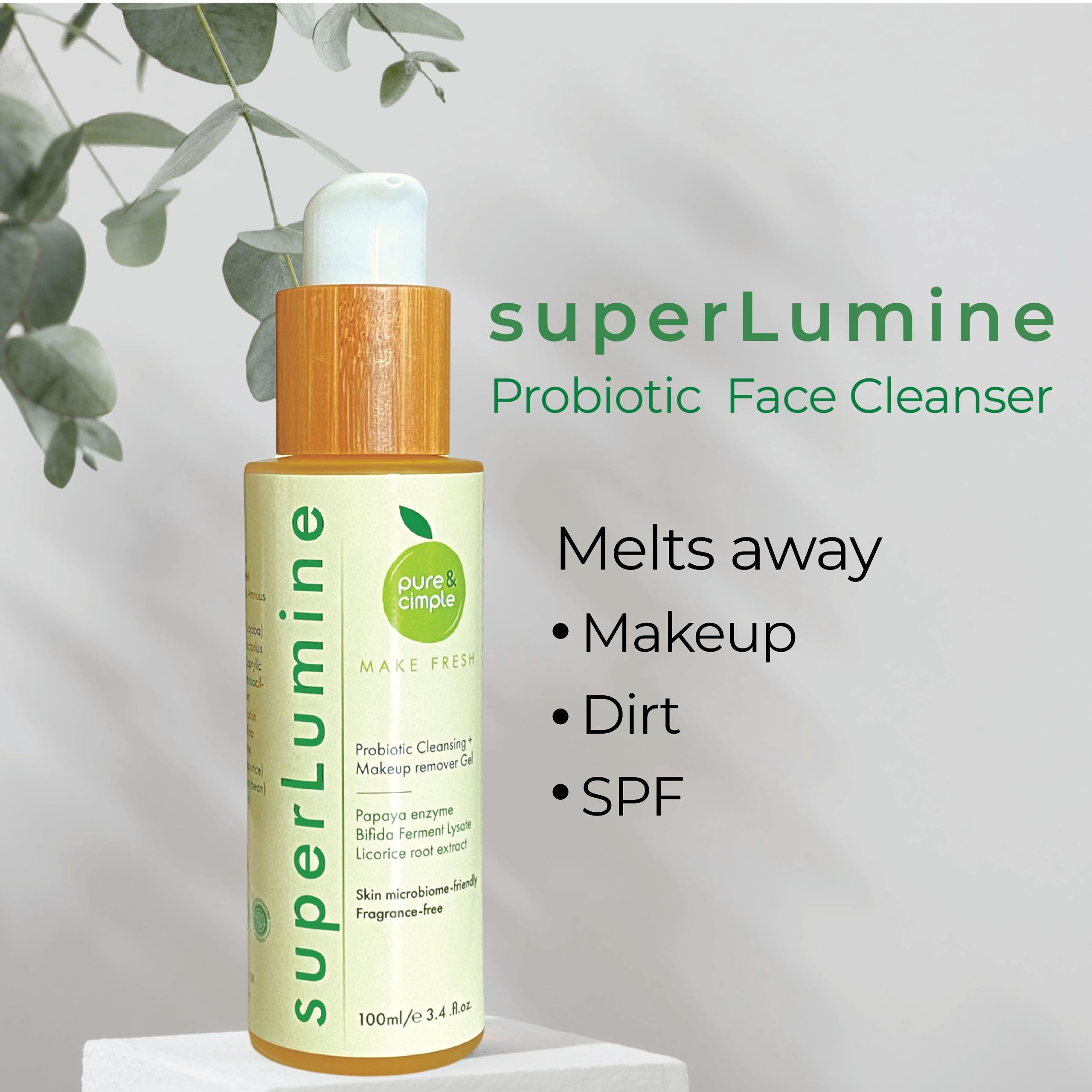 Pure Cimple Probiotic Face Cleanser - Gentle Makeup Remover with Papaya Enzyme for Dry & Sensitive Skin | Hydrating Daily Facial Wash for Acne-Prone & Sensitive Skin | Perfect for Morning & Night Skincare Routine