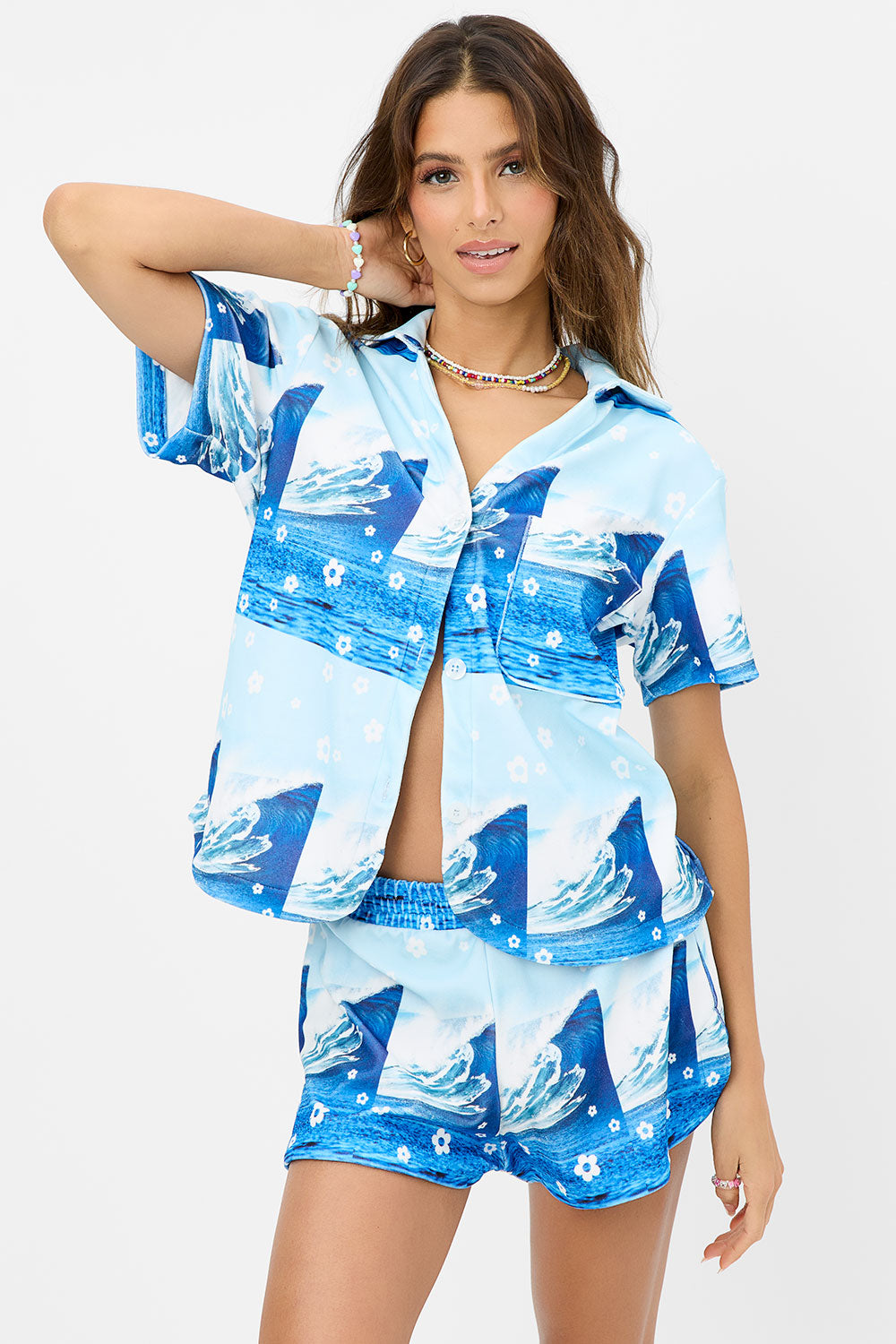 Coco Terry Shorts for Women - Soft & Comfortable Blue Tides Lounge Shorts - Perfect for Yoga, Sleepwear & Summer Casual Wear