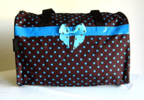 Stylish 19-Inch Duffel & Tote Bag with Brown & Blue Polka Dot Pattern - Perfect for Travel, Gym, and Everyday Use