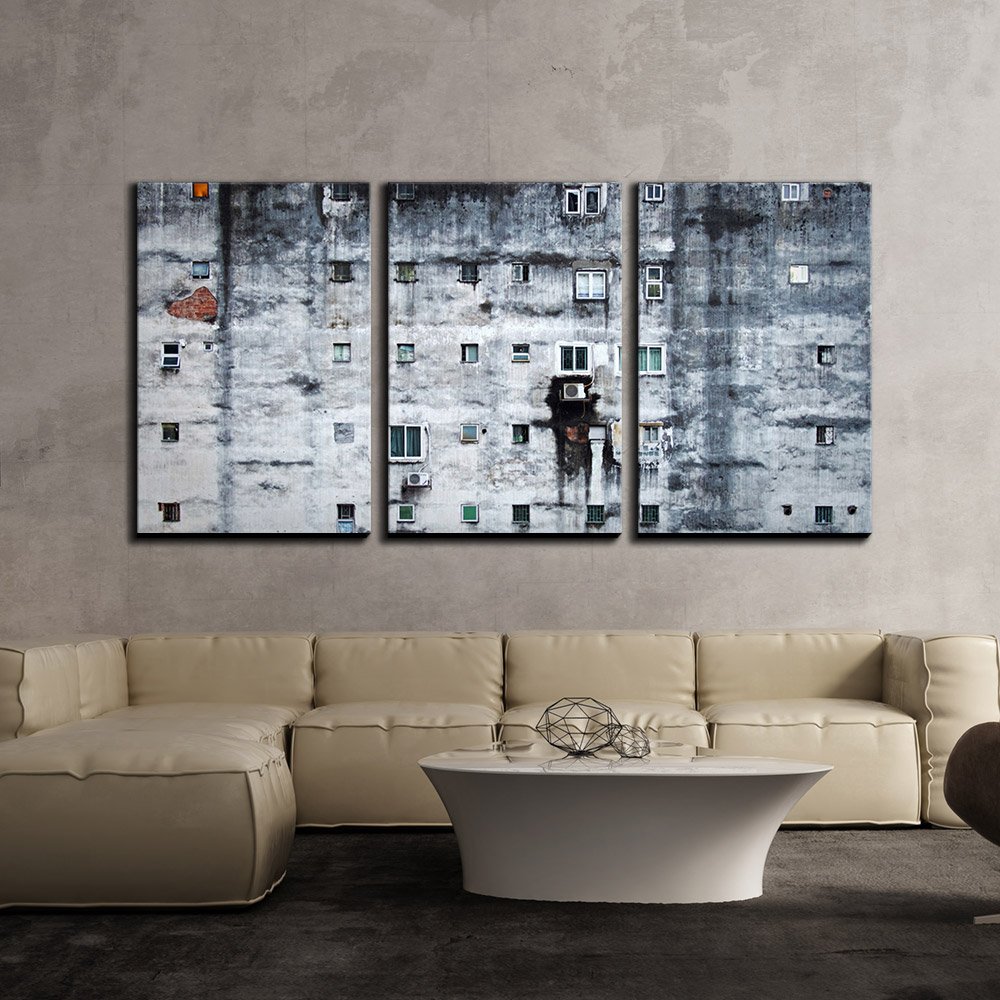 wall26 - 3 Piece Canvas Wall Art Set - Vintage Broken Building Wall Design - Modern Framed Home Decor Ready to Hang - 24