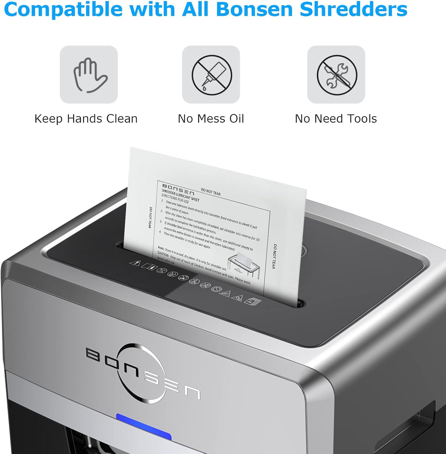 Bonsaii BONSEN 50-Pack Paper Shredder Sharpening & Lubricant Sheets - Maintains Blades & Extends Shredder Life - Ideal for Home & Office Document Security