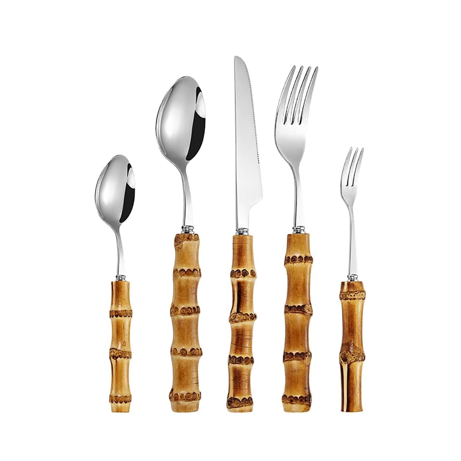 90-Piece Bamboo Handle Stainless Steel Cutlery Set - 18/8 Dishwasher Safe Flatware for 18 People | Eco-Friendly Kitchen Utensils for Dinner Parties, Weddings & Everyday Use