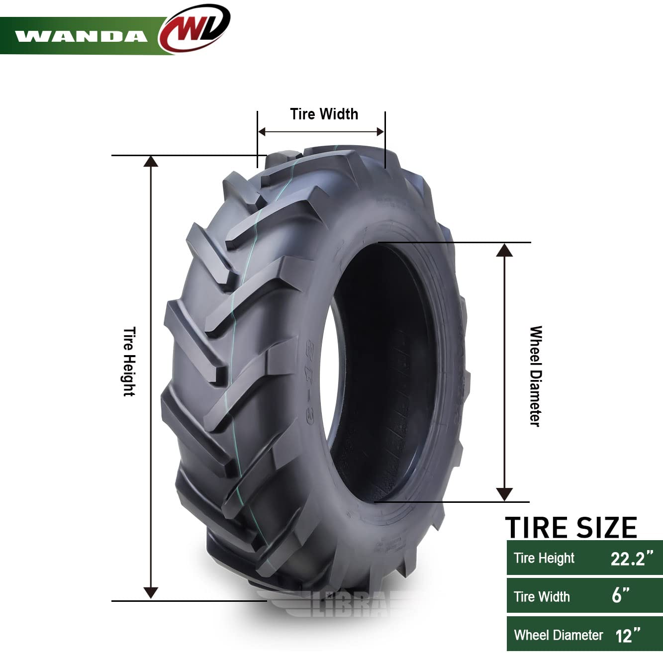 WANDA 6.00-12 Agricultural Tractor Tire R-1 Tread Pattern 6 Ply (16014) - Heavy Duty Farm Equipment Replacement for Tractors, Harvesters & Agricultural Machinery