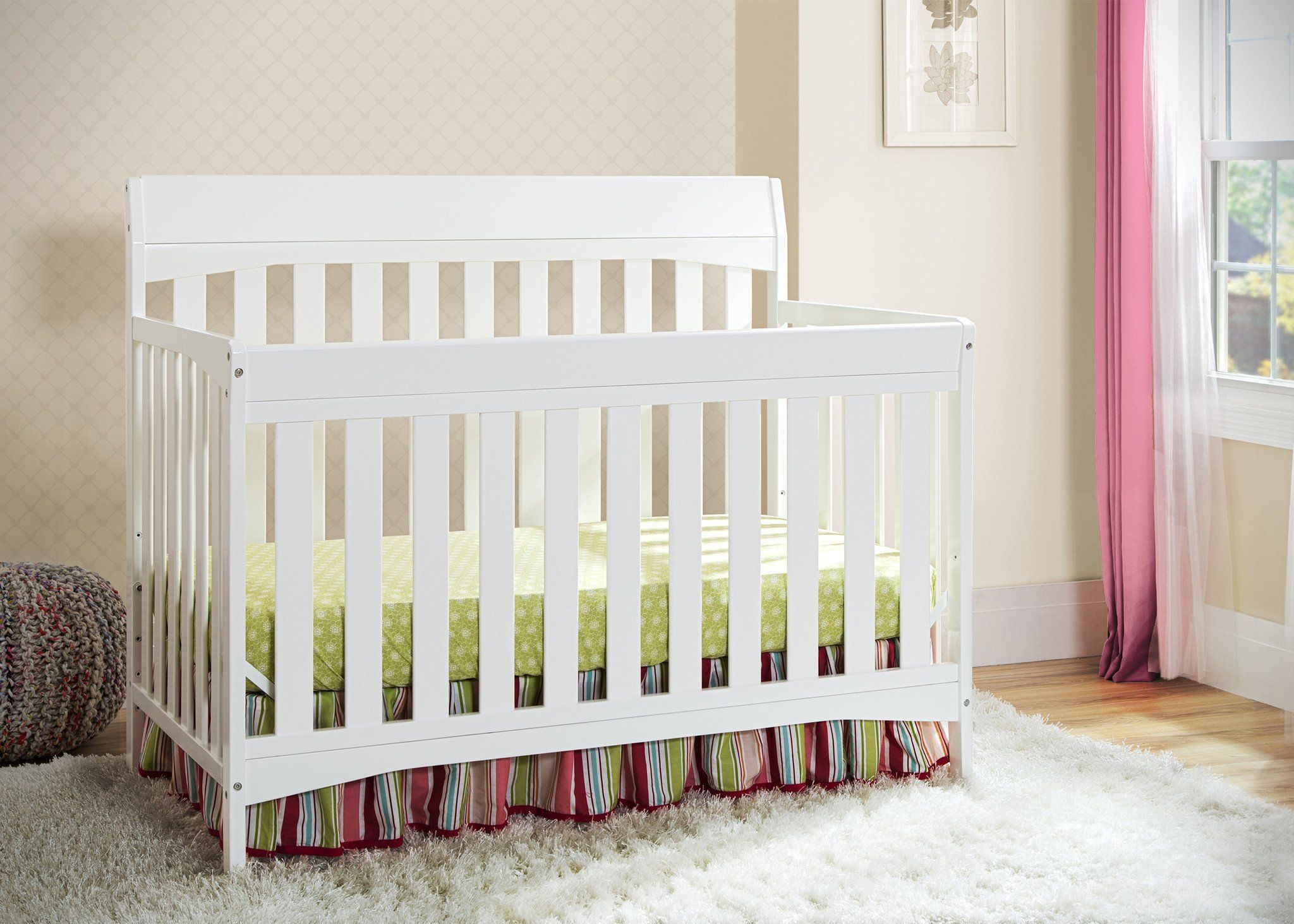 Remi 4-in-1 Convertible Baby Crib - Toddler Bed, Daybed & Full-Size Frame - Safe Nursery Furniture for Newborns to Teens (White) - Perfect for Bedrooms, Daycare Centers & Guest Rooms