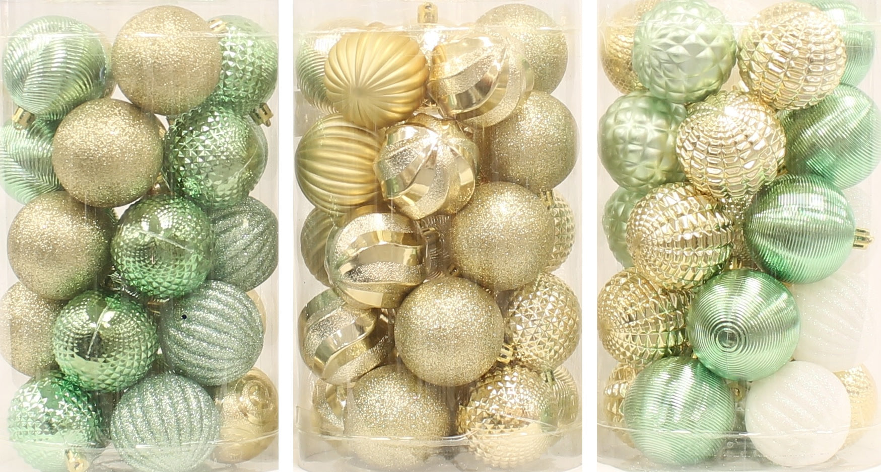 25 Pack of 60MM Christmas Tree Ornaments - Gold, Green & White Holiday Ball Decorations for Xmas Tree, Home, Party & Gift Giving
