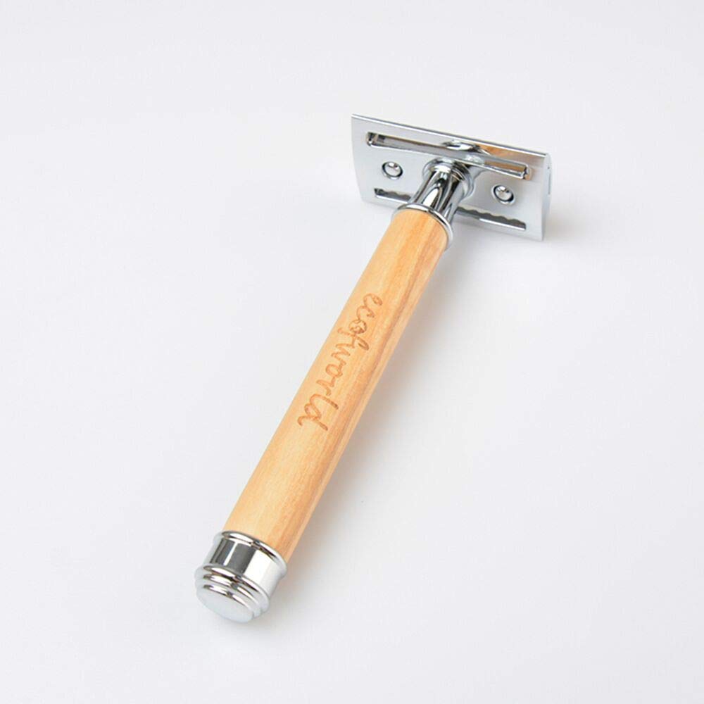 Eco-Friendly Double Edge Safety Razor with Olive Wood Handle - Durable & Reusable for Men & Women - Perfect for Sustainable Shaving