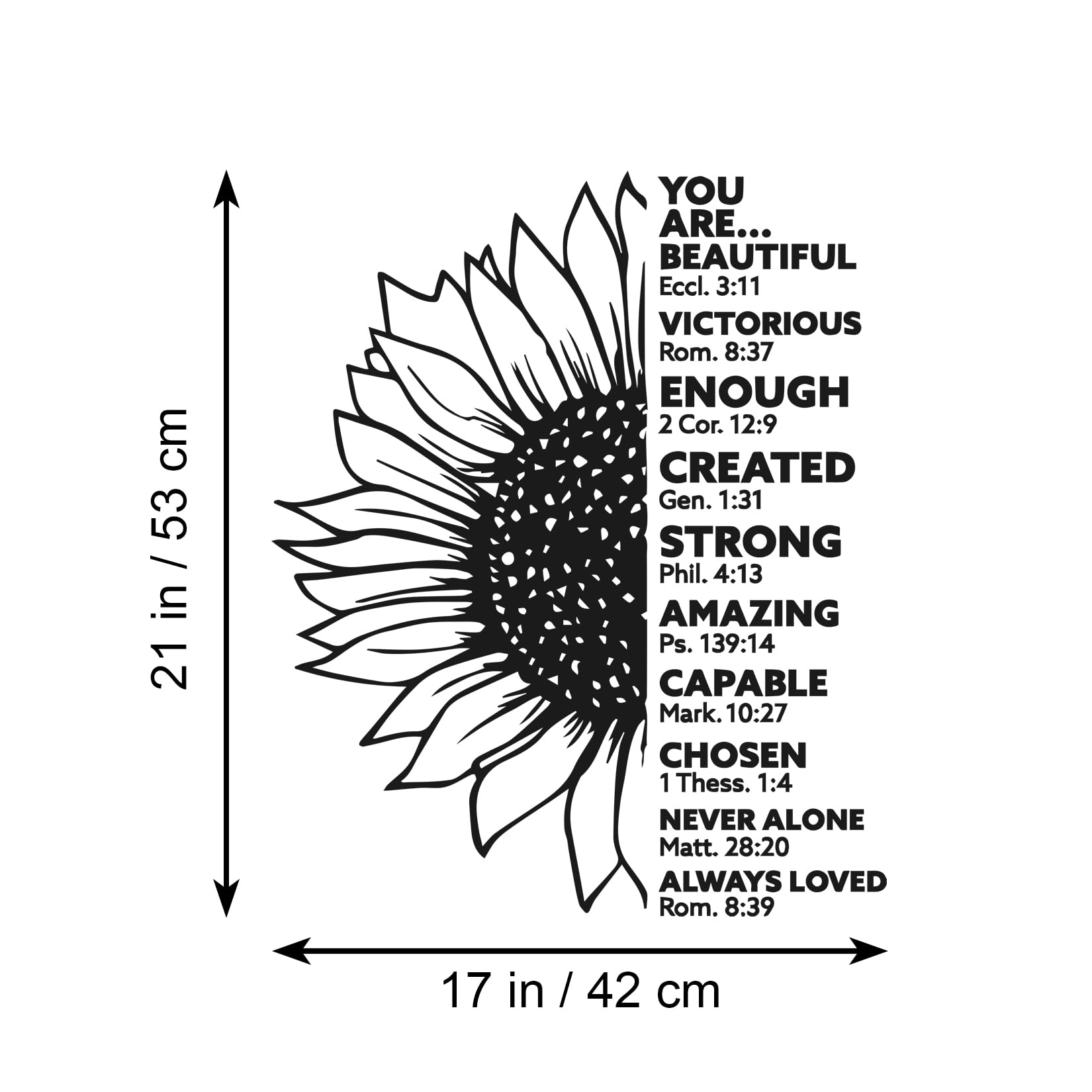 Sunflower Vinyl Wall Decal - Bible Verse Quote for Girls Room Decor - Inspirational Home Sticker