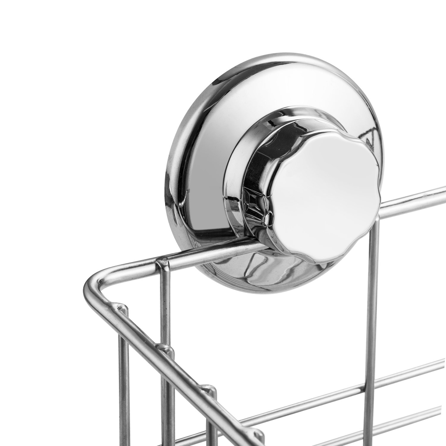iPEGTOP L-4C Strong Suction Cup Shower Caddy with 4 Hooks - Rustproof Chrome Bathroom Organizer for Shampoo, Conditioner, Soap & Razor Storage - Perfect for Shower, Bathtub and Bathroom Organization