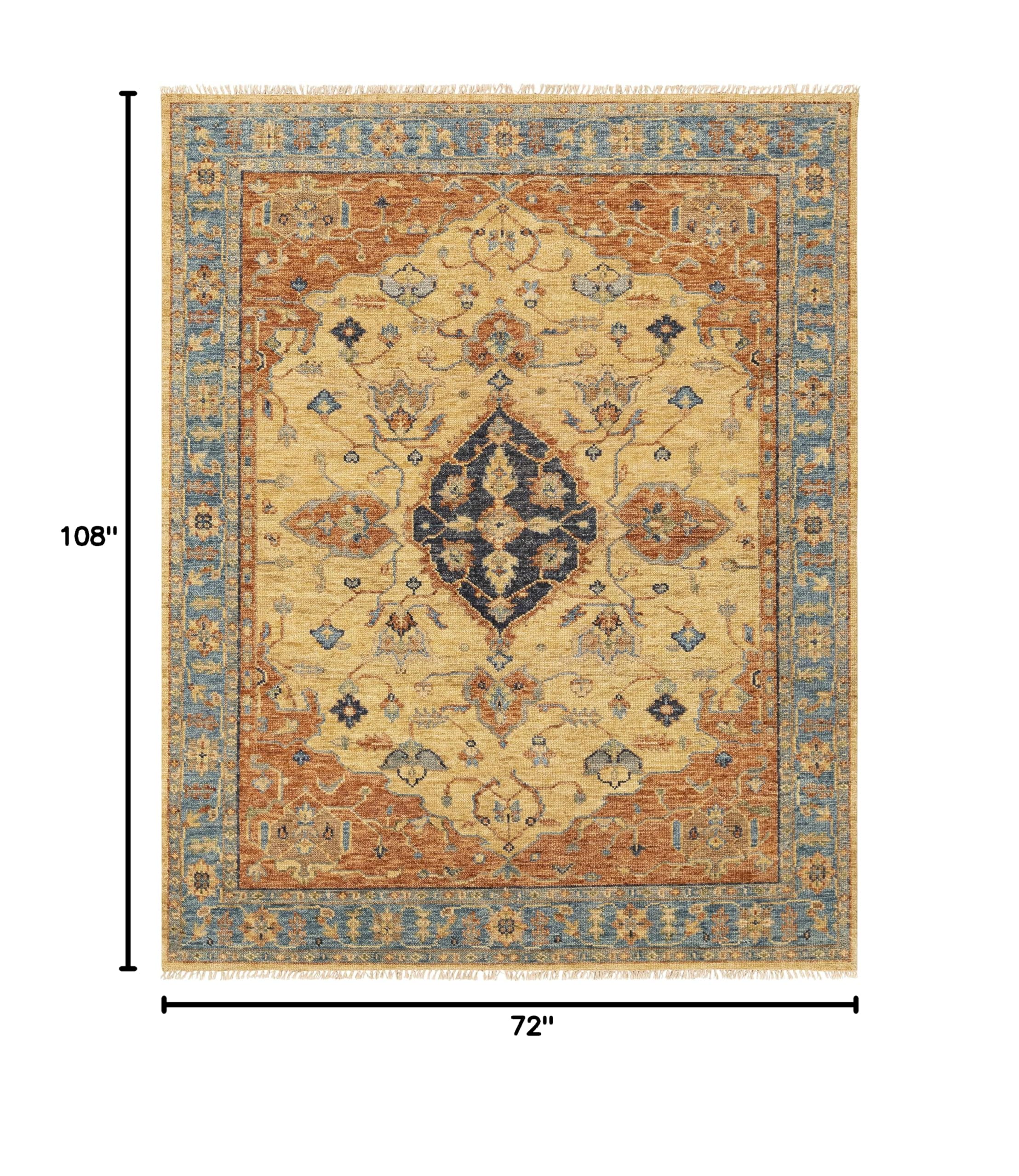 Premium Bowlus Wool Area Rug for Living Room & Bedroom - Traditional Design in Rust, Aqua, Ivory - 6' x 9' Soft & Durable - Perfect for Cozy Home Decor & High Traffic Areas