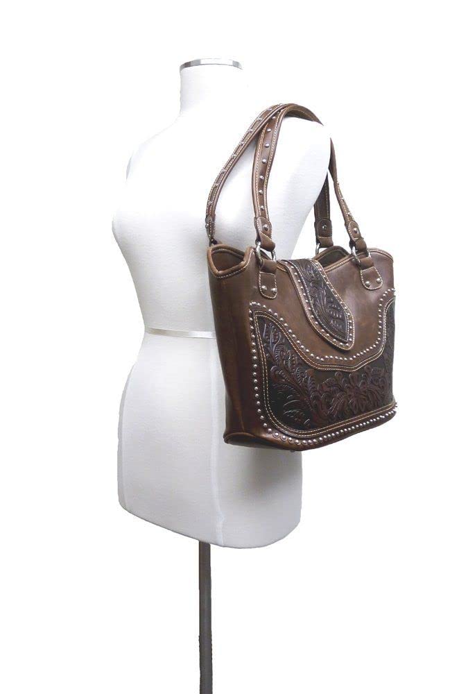 Montana West Women's Concealed Carry Handbag - Genuine Leather Gun Purse with Tooled Design, Dark Brown Medium Size | Perfect for Everyday Carry, Travel & Personal Protection