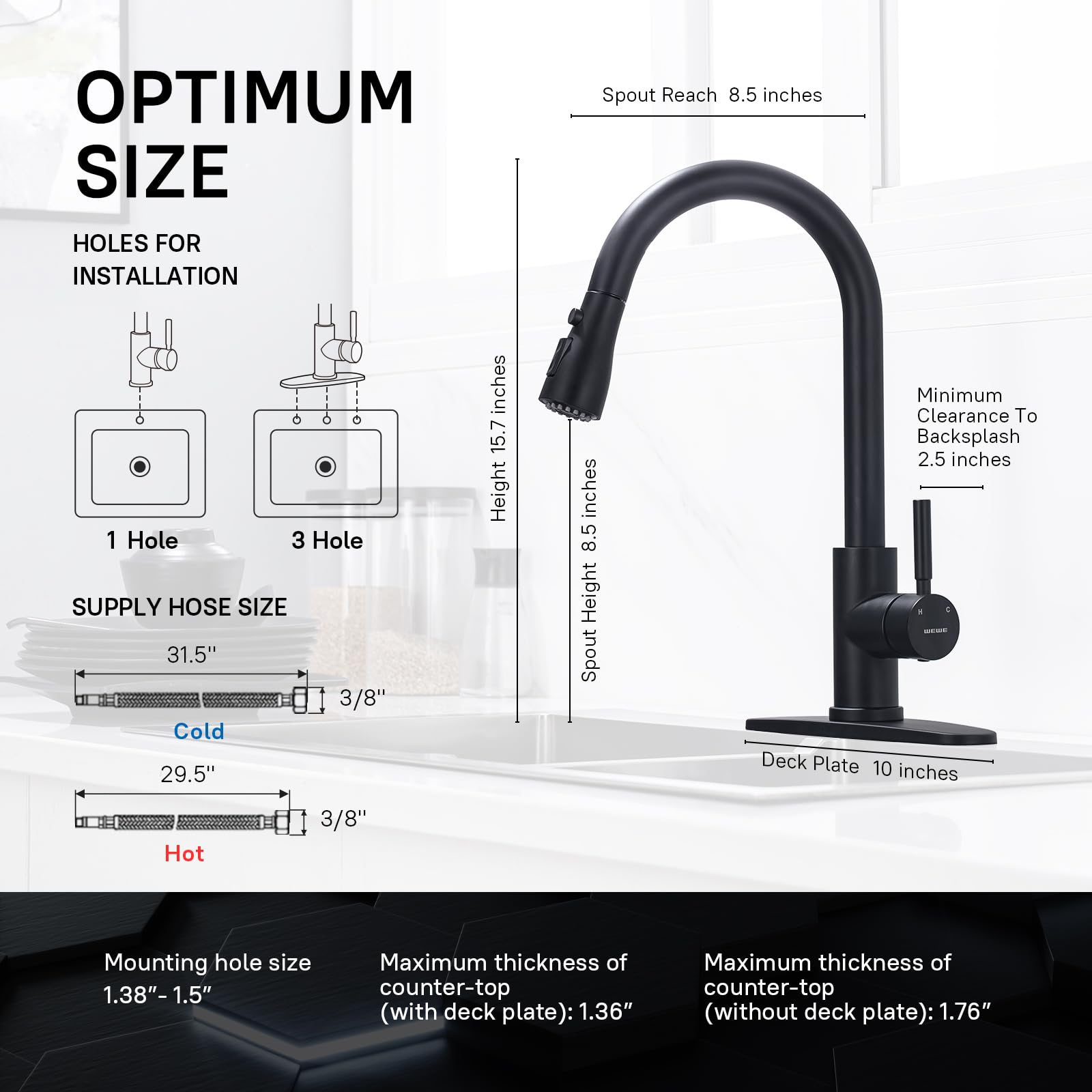 WEWE Commercial Stainless Steel Single Handle Kitchen Faucet with Pull Down Sprayer - Farmhouse, RV, Camper, Laundry & Bar Sink Faucet for Modern & Rustic Kitchens