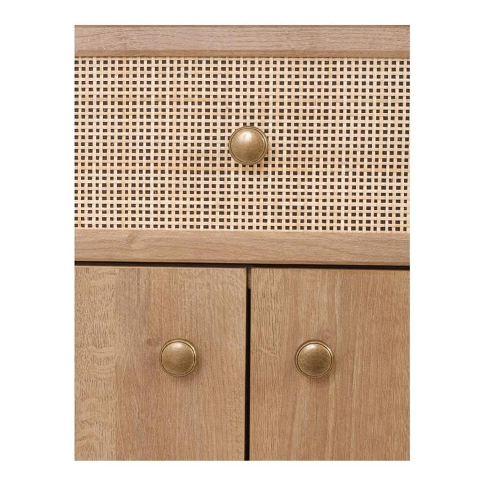 Natural Oak Thelma Rattan Small Cabinet with 1 Drawer & 2 Doors - Vintage Boho Bedroom Storage & Entryway Organizer | Pacific Direct