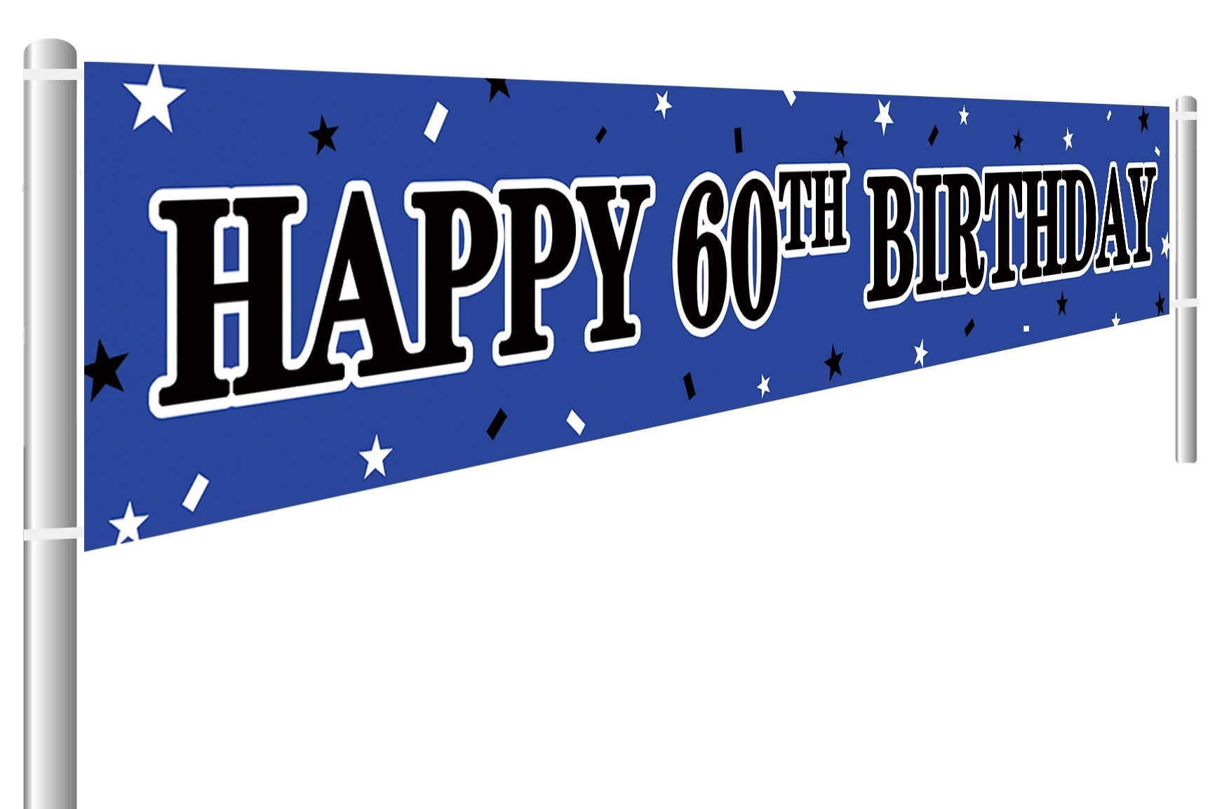Large Blue Happy 60th Birthday Banner - 9.8x1.6ft Party Sign for Milestone Celebrations, Anniversary Decorations & Retirement Parties - Perfect for Backdrops, Photo Booths & Home Decor