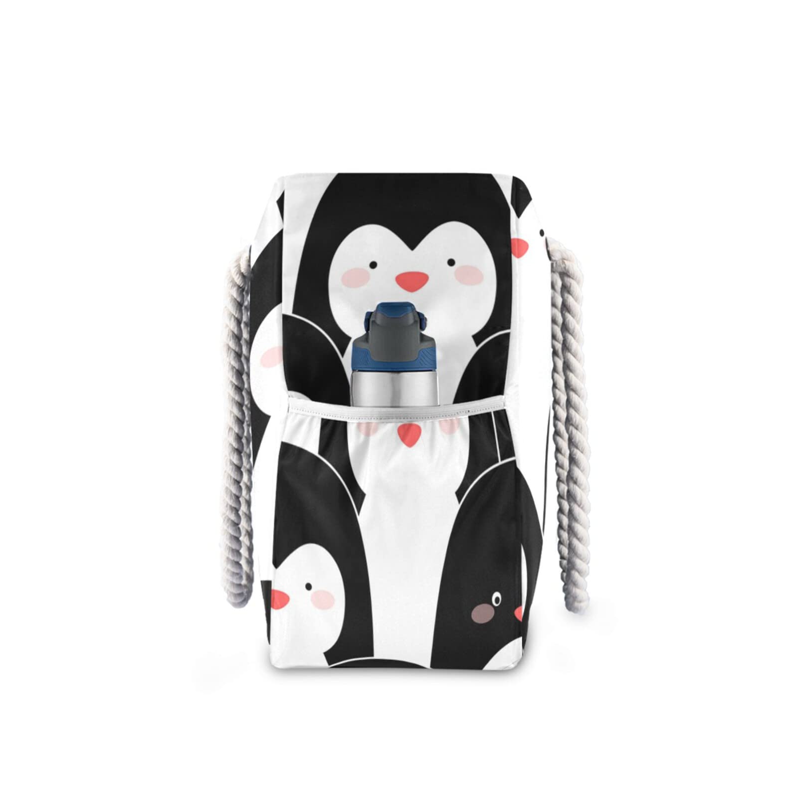 Cute Cartoon Penguin Beach Tote Bag for Women - Extra Large Waterproof Polyester Shoulder Bag with 2 Zippers - Perfect for Travel, Gym, Shopping & Summer Outings